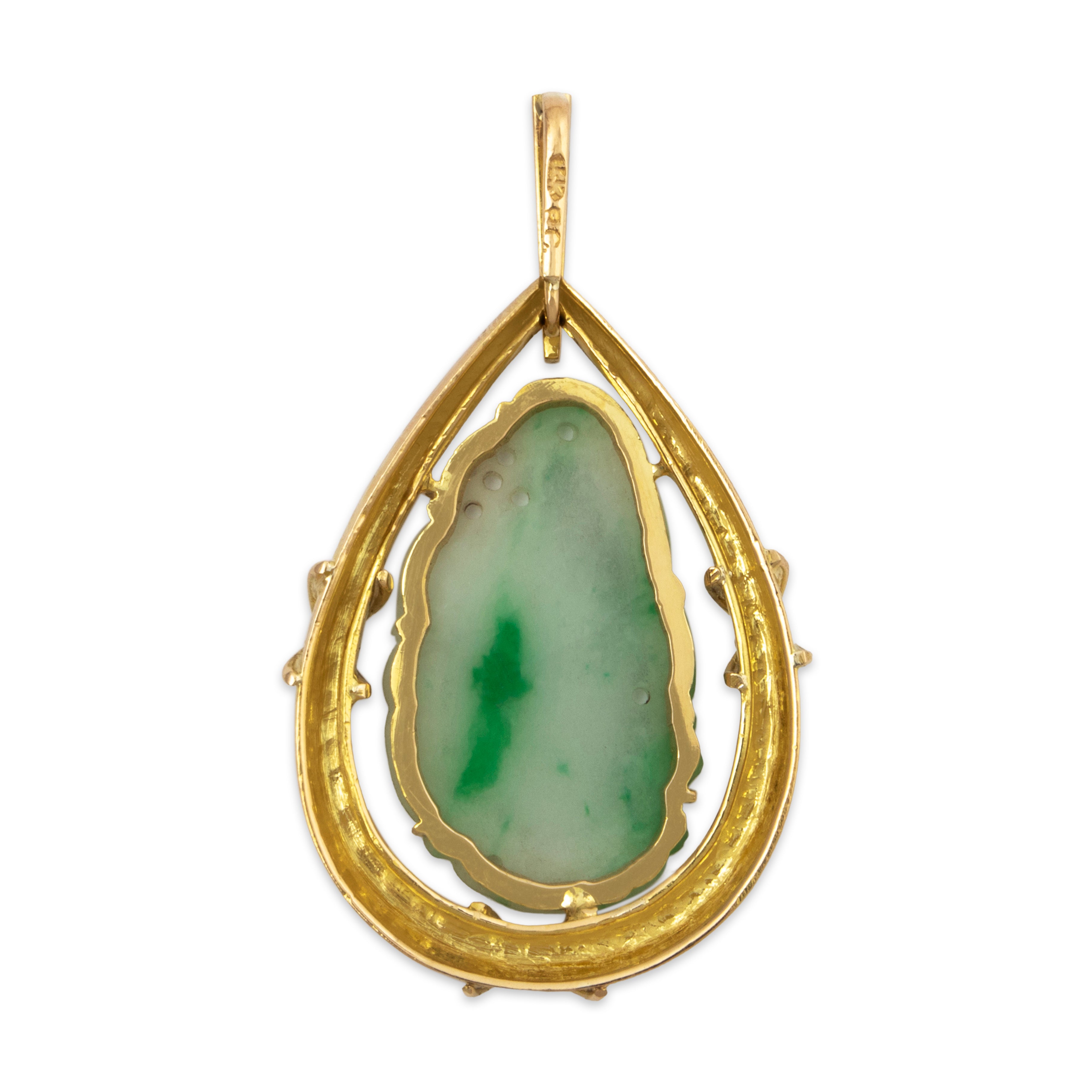 Vintage Large 14k Yellow Gold 4ct Jade Intricate Carvings Pendant、mySite、hinf8tx79