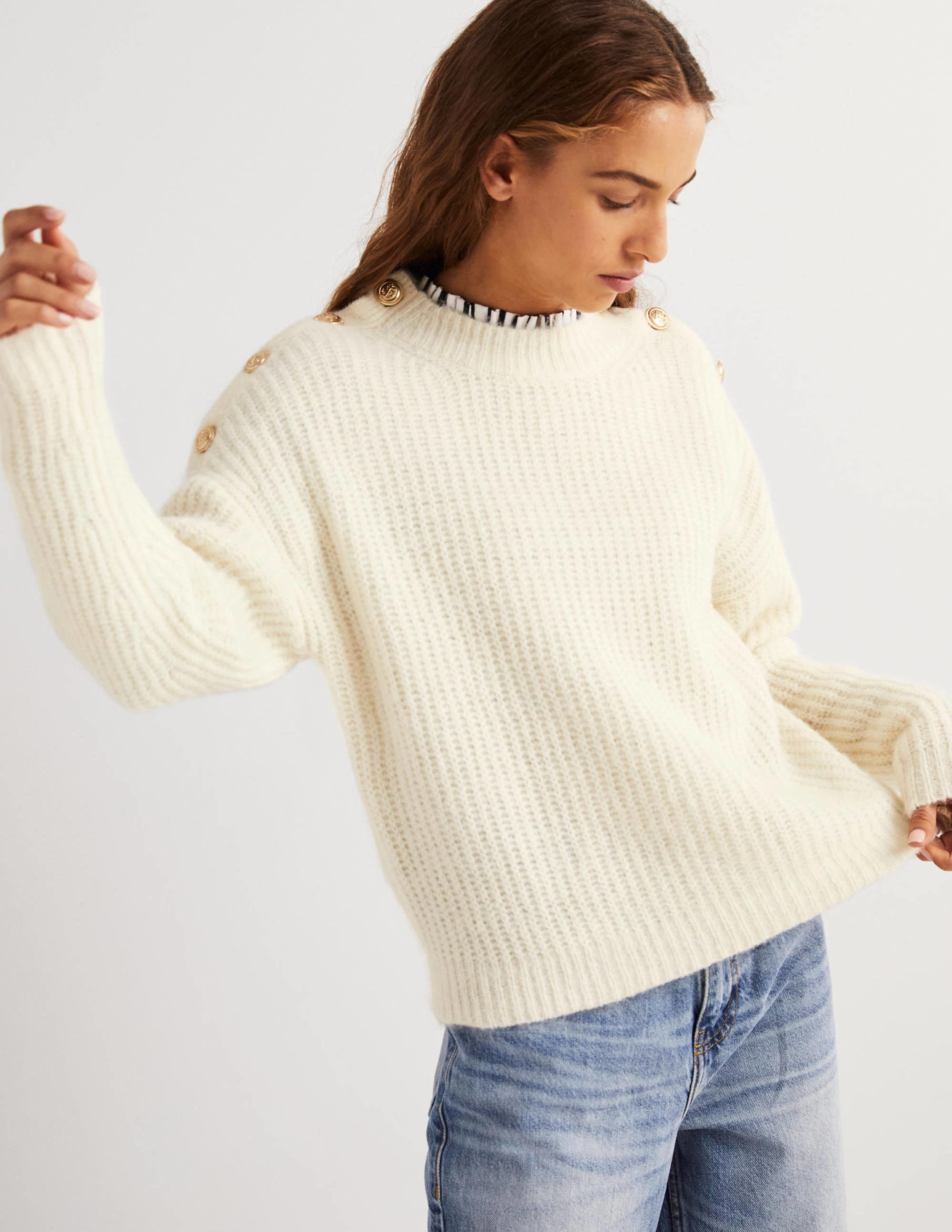  Fluffy Ribbed Button Jumper-Warm Ivory、mySite、ashleygrahame