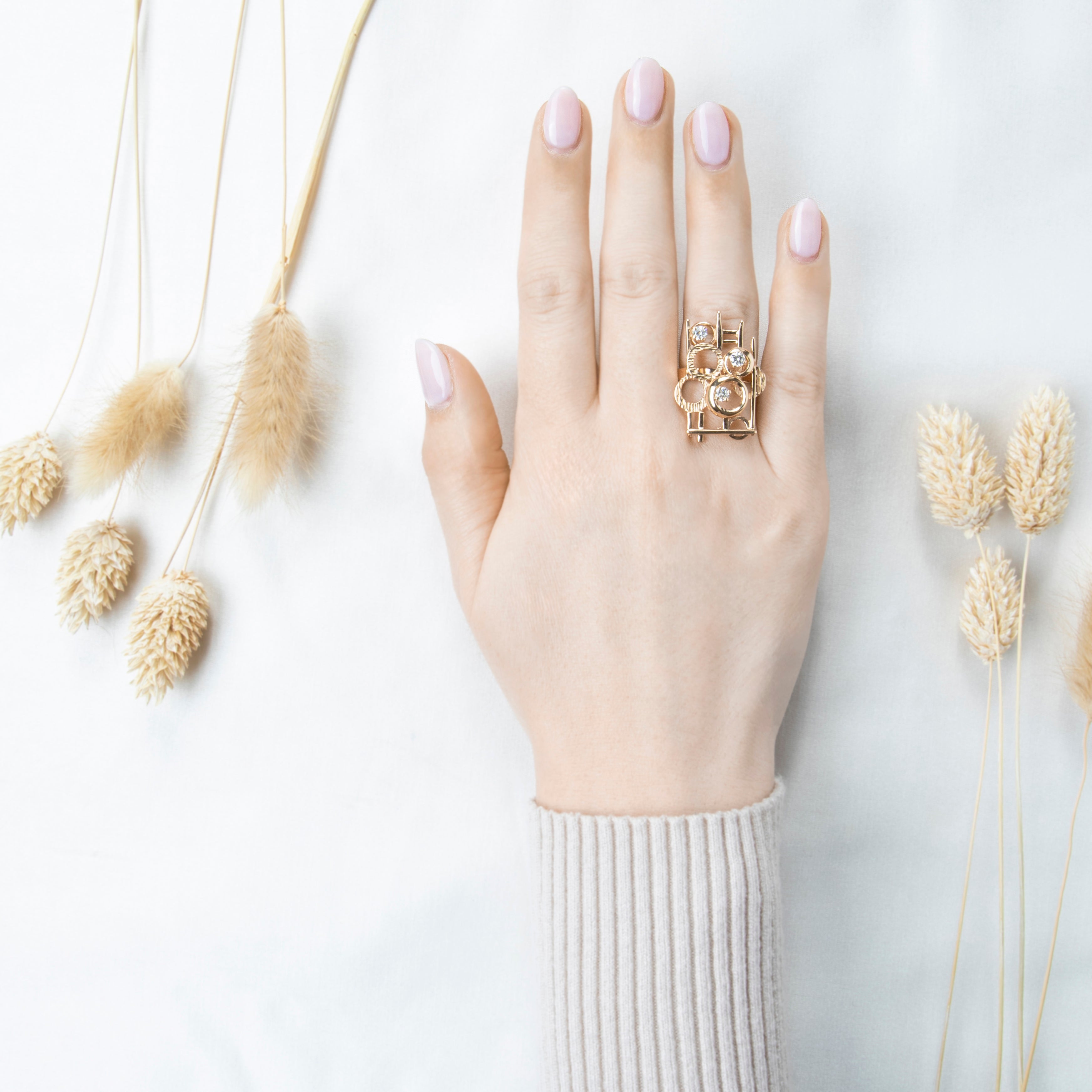 Vintage 14k Yellow Gold .376cttw Diamond Fantastic Modernist Geometric Ring、mySite、hinf8tx79