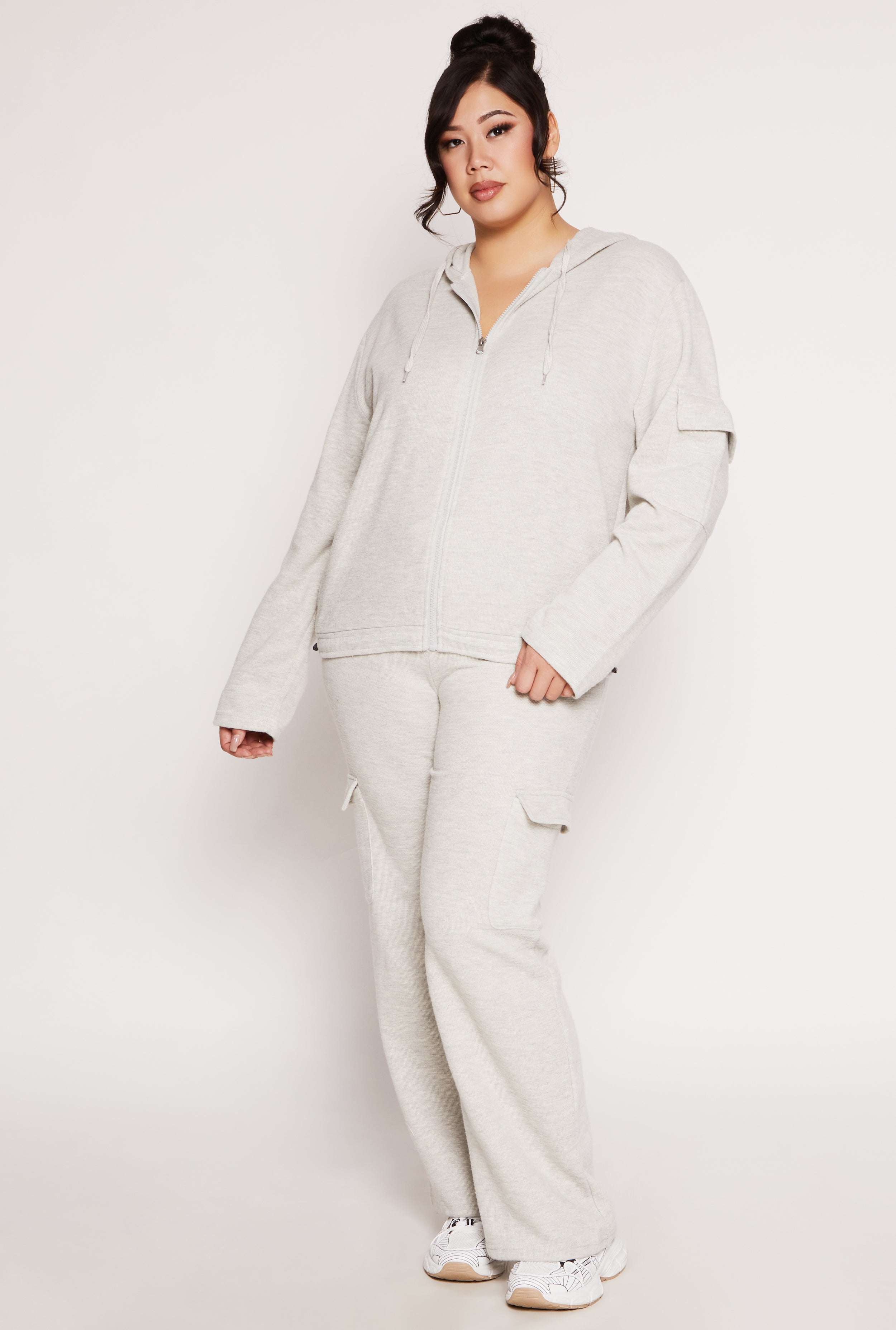 Plus Size Cargo Pocket Hooded Sweatshirt、mySite、camillekostekn