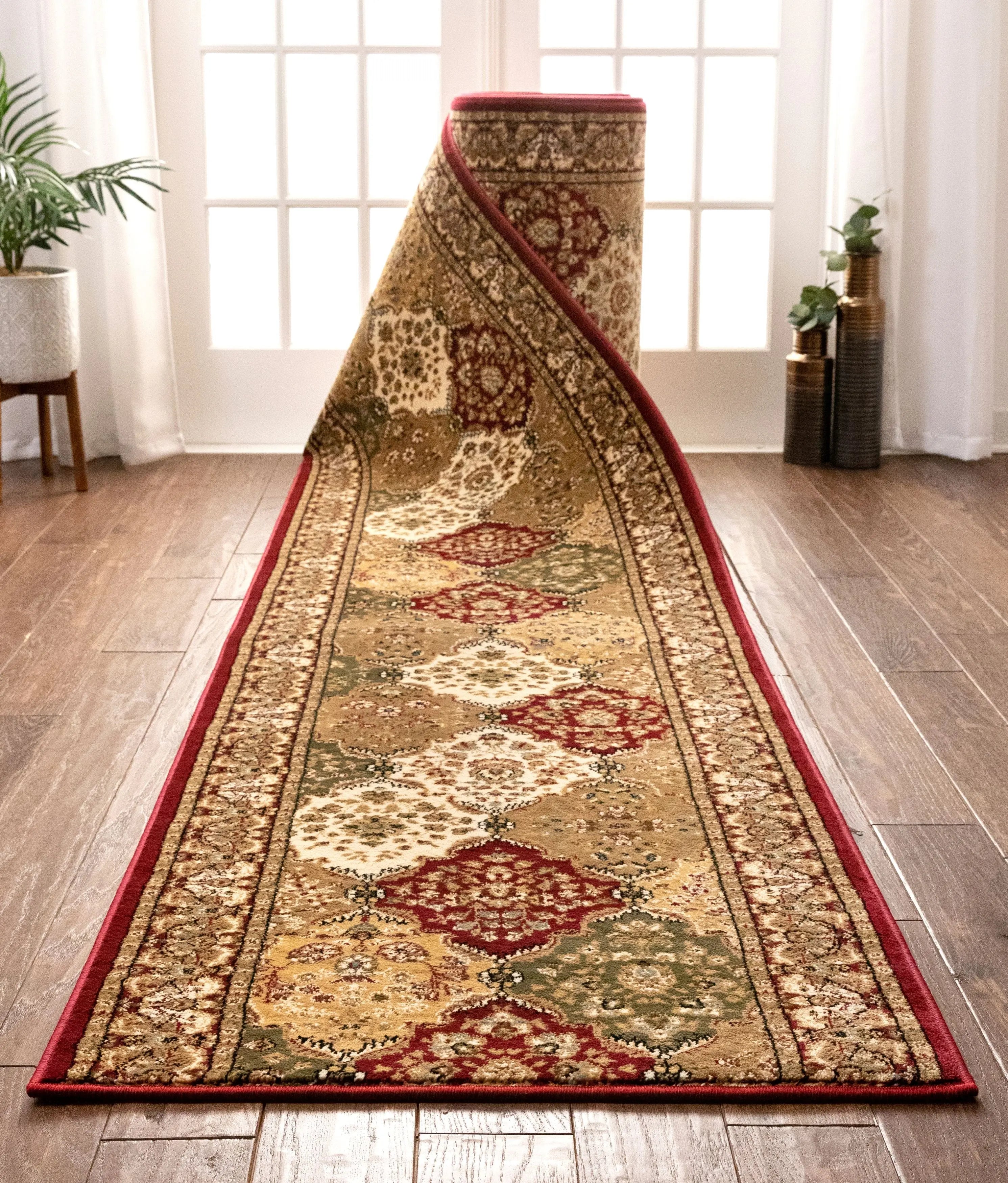 Mina-Khani Custom Size Runner Traditional Red 31 Inch Wide x Choose Your Length Hallway Runner Rug、mySite、gigharbornorthrealestate