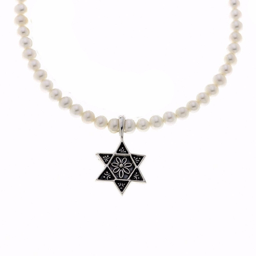 Star of David Sterling Silver White Pearl Necklace、mySite、topwebapps