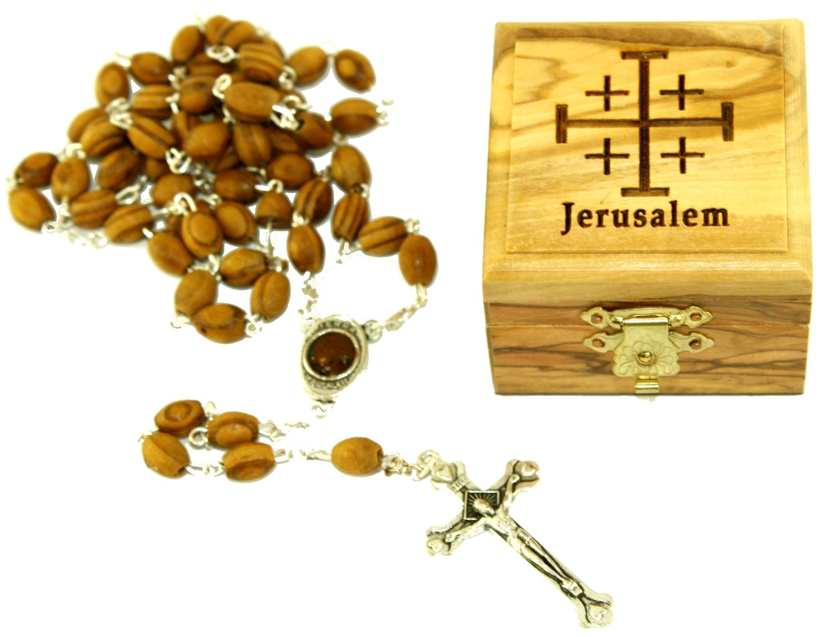  First Communion Rosary and Box from Bethlehem Olive wood (Jerusalem Cross - Laser) with Rosary、mySite、elrpsem3k