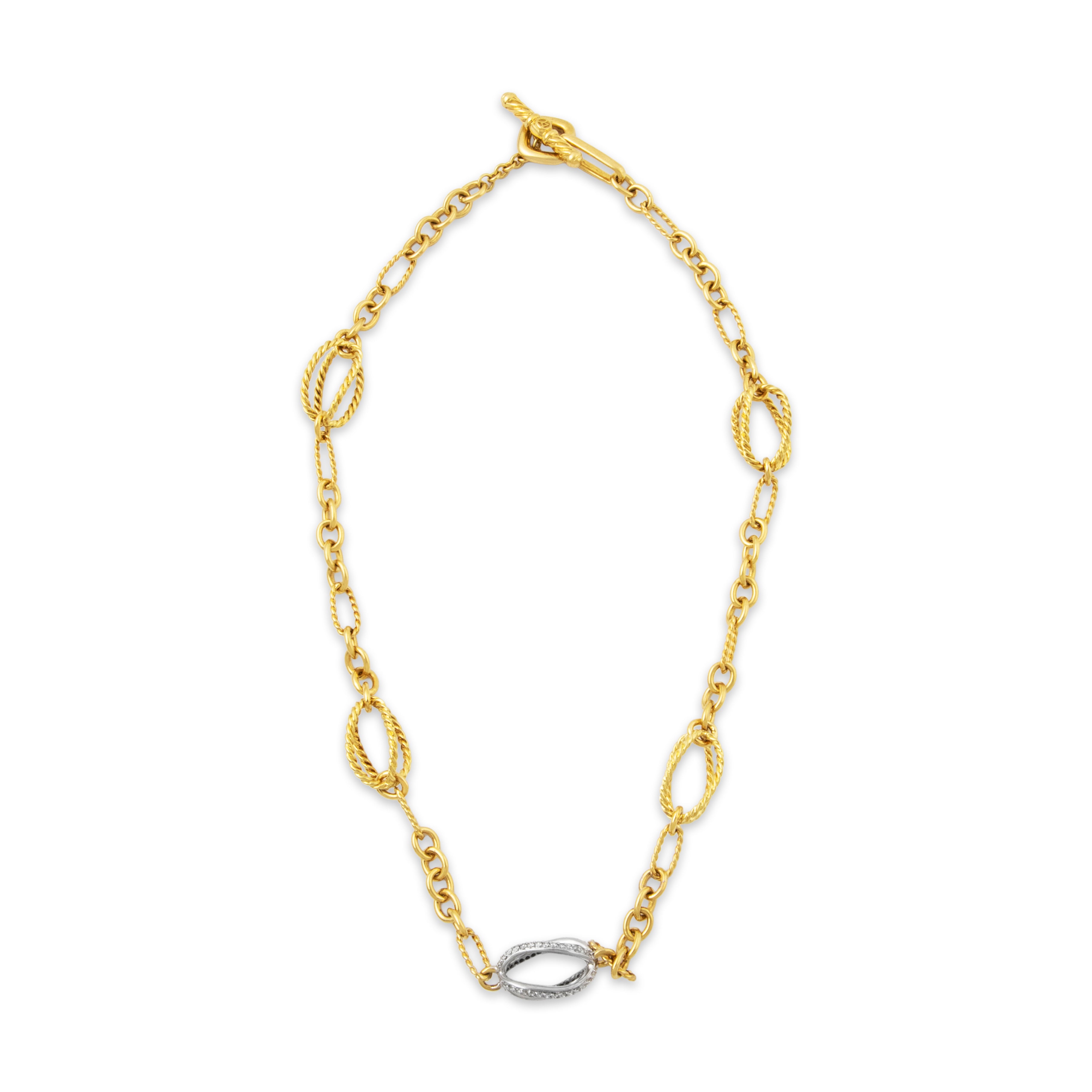 Vintage David Yurman 18k Yellow & White Gold .392cttw Diamond Cable Necklace 16、mySite、hinf8tx79