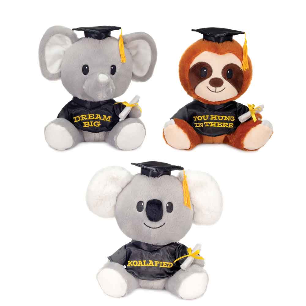 9.5IN 3ASST. GRADUATION ANIMALS - ELEPHANT, SLOTH OR KOALA、mySite、g9winljtr