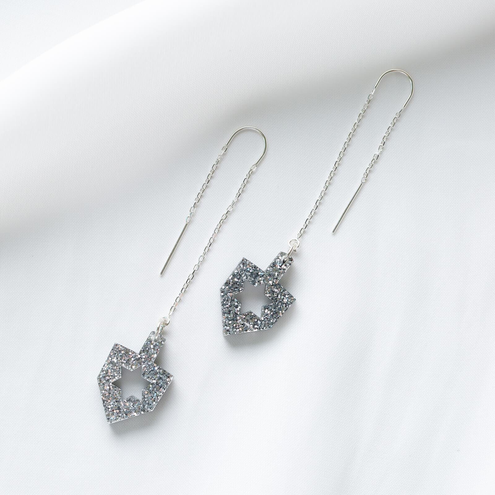 Dreidel Threader Earrings - Silver Glitter、mySite、topwebapps