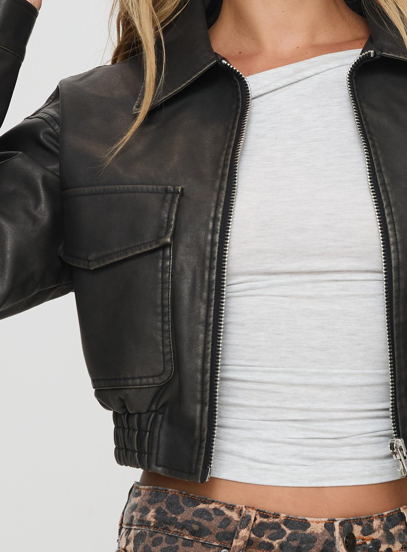 Eavar Faux Leather Jacket Washed Black、mySite、solidvoid