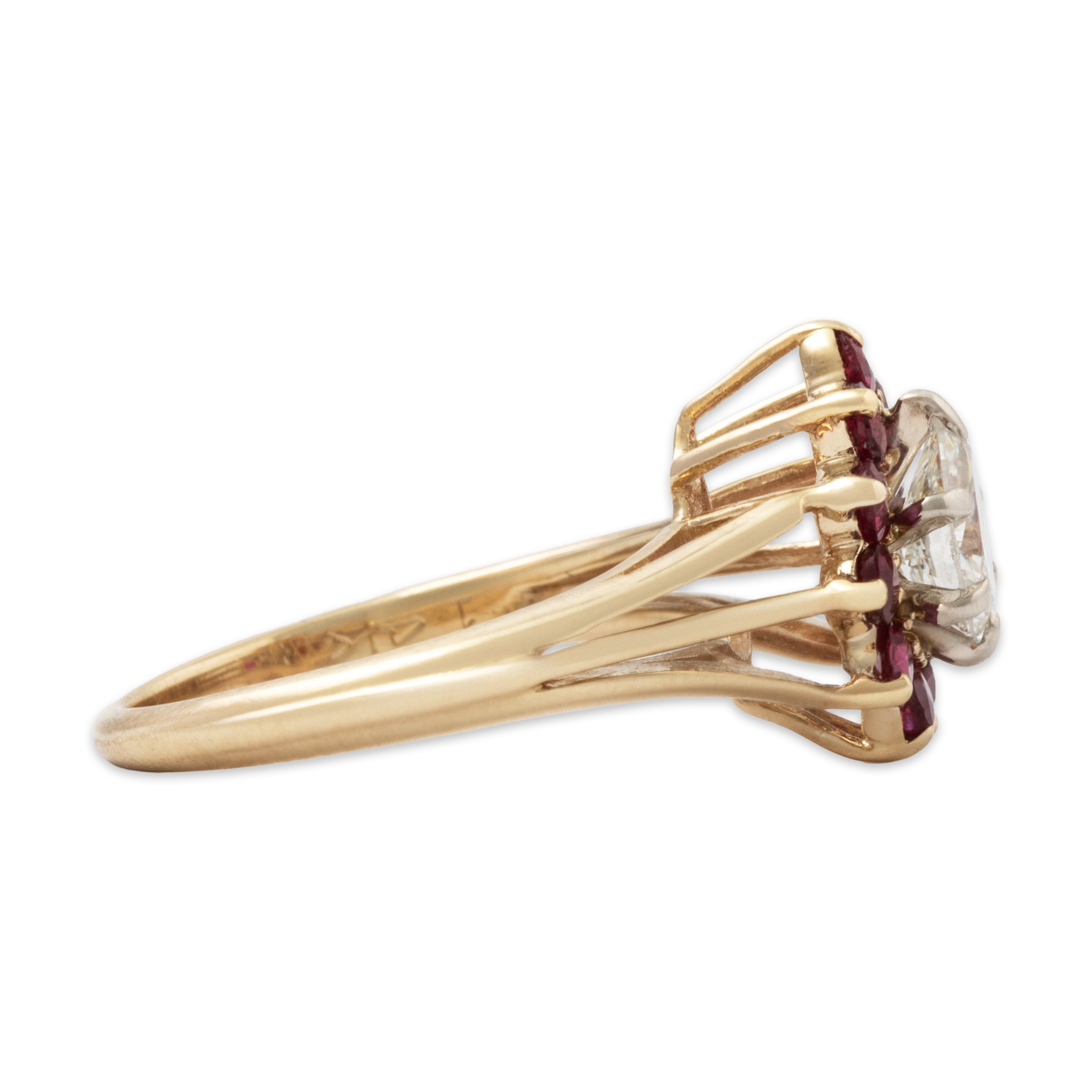 Vintage 14k Yellow Gold .44ct Diamond Ruby Haloed Teardrop Ring 4.25、mySite、hinf8tx79