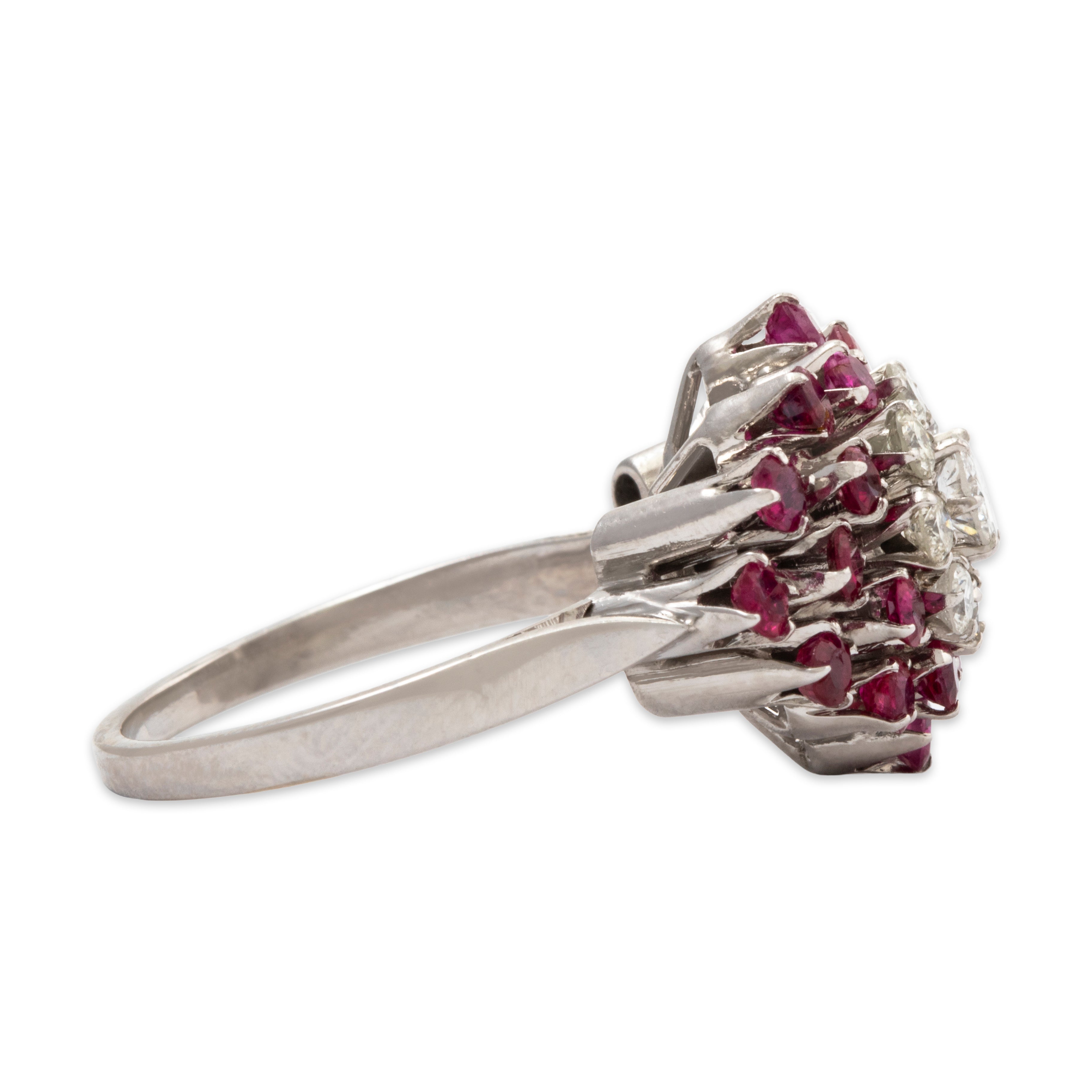 Vintage 14k White Gold 1.3cttw Ruby Diamond Floriform Constellation Ring、mySite、hinf8tx79