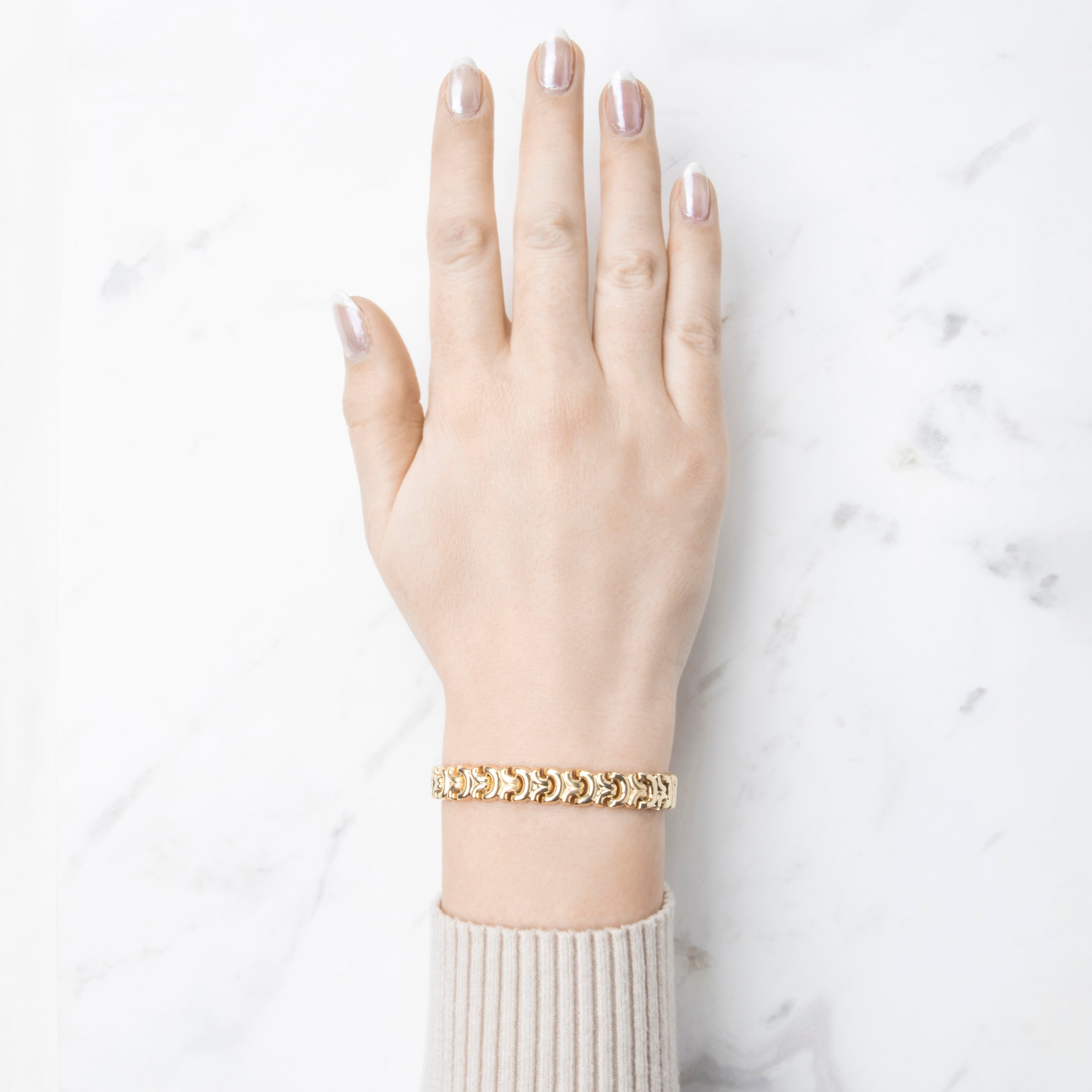 Vintage Italian 14k Yellow Gold Elegant Dual-Texture Link Bracelet 7、mySite、hinf8tx79