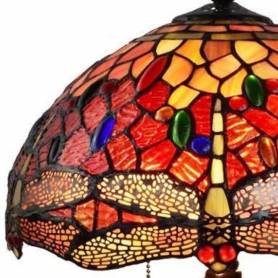 20 Stained Glass Two Light Dragonfly Accent Table Lamp、mySite、g9winljtr