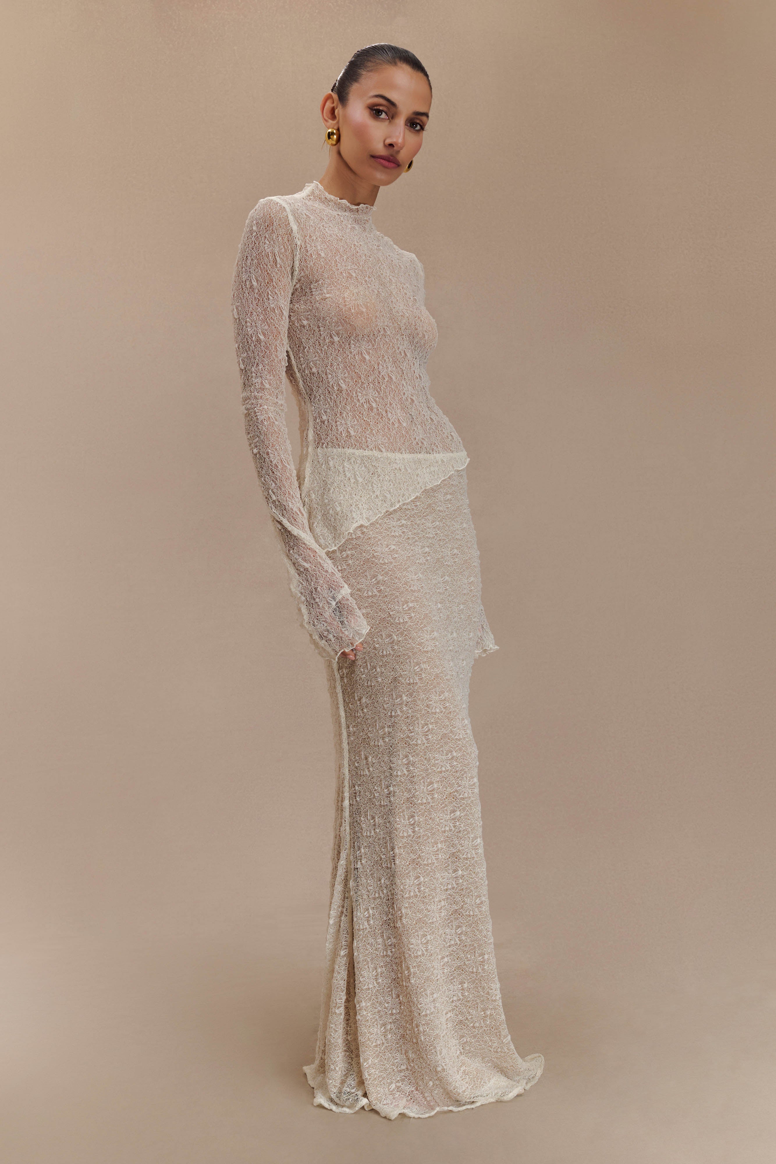 Robyn Sheer Lace Maxi Skirt - Ivory、mySite、solidvoid