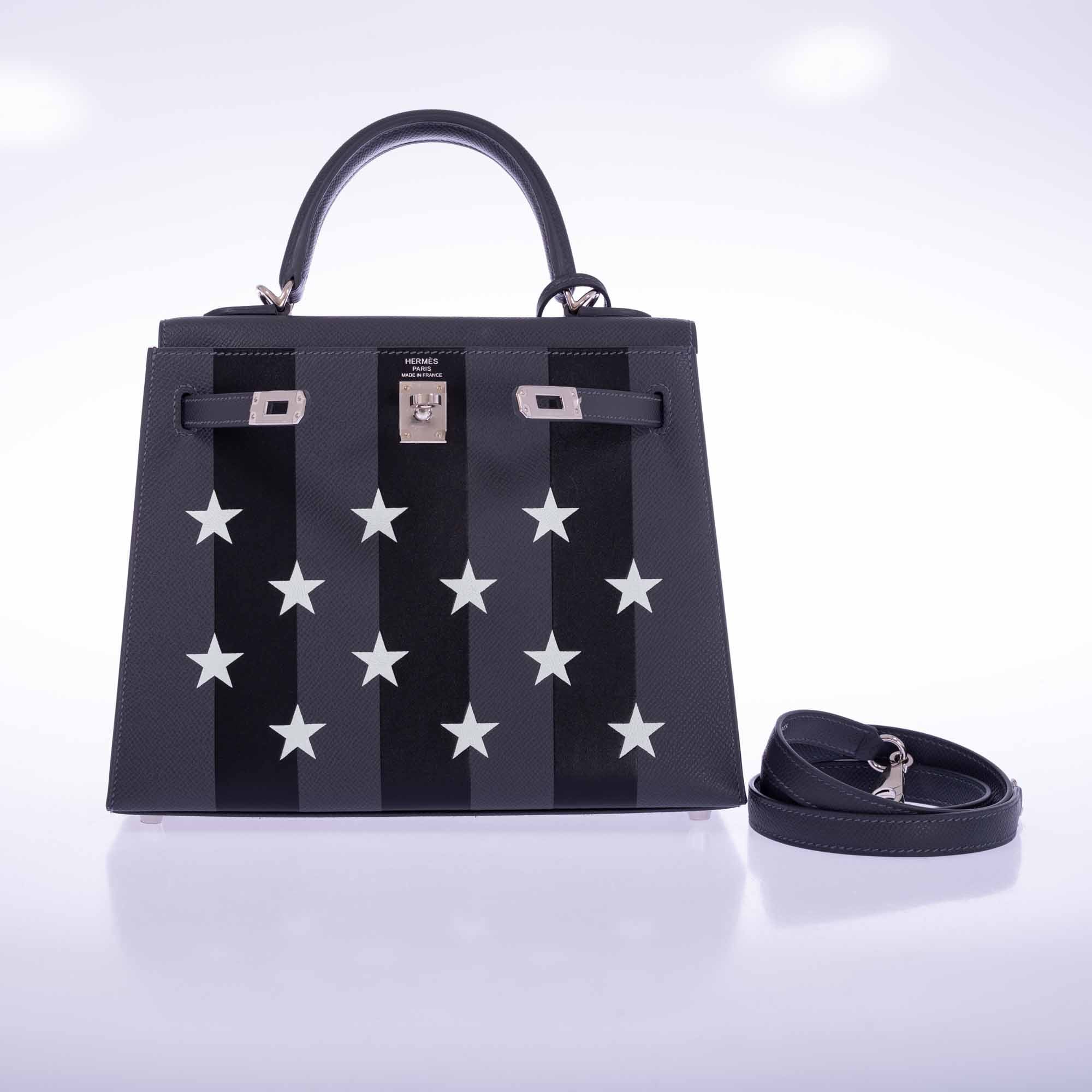 Hermès Kelly 25 Sellier Ardoise and Vert Peppermint Epsom and Black Tadelakt Casaque Etoilee Stars Palladium Hardware、mySite、garminoutage.com