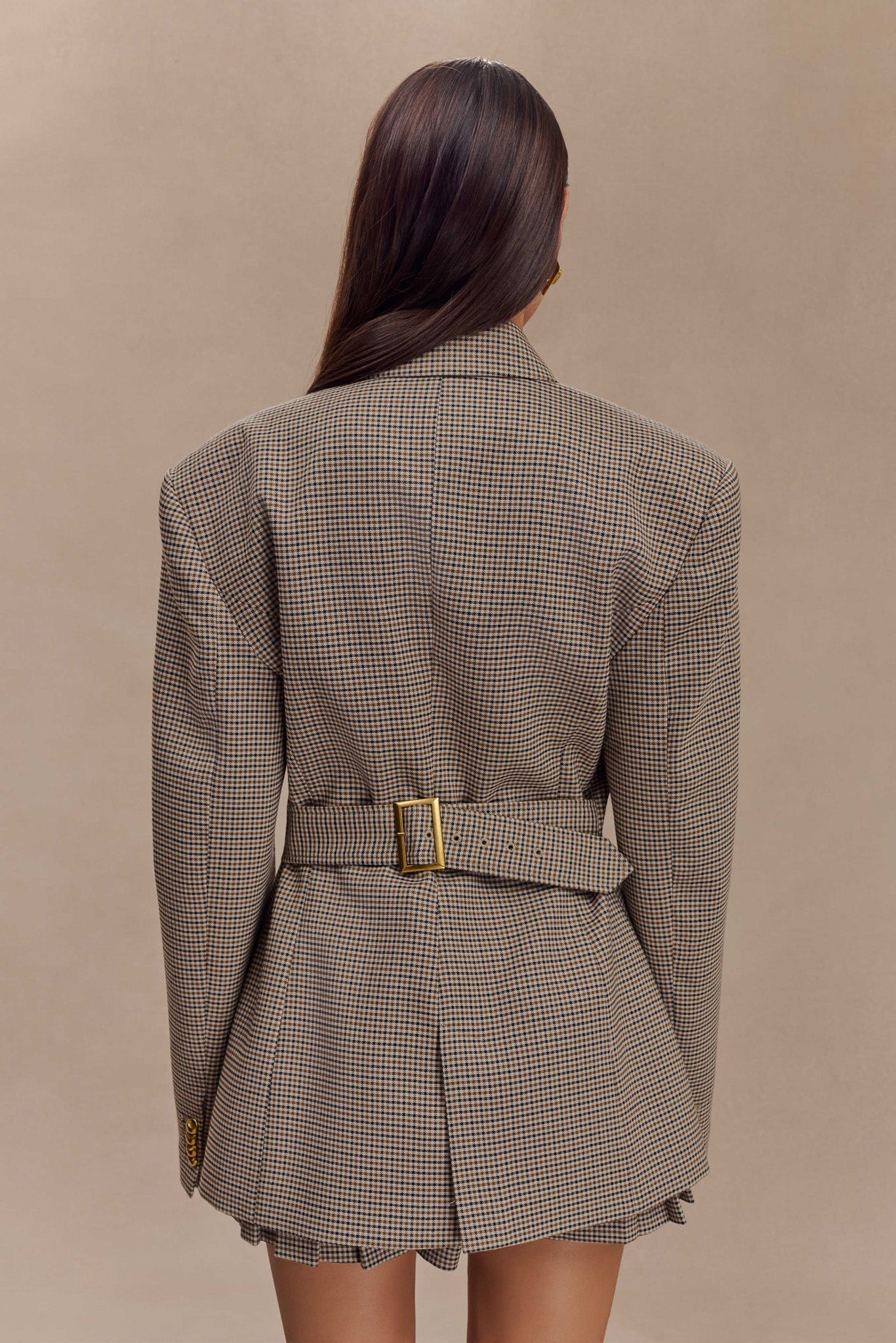 Mila Shaped Blazer - Tan Check、mySite、solidvoid