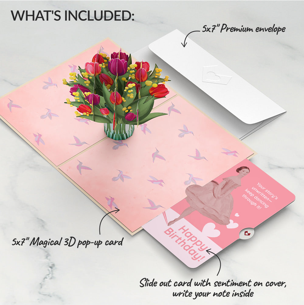 Cheerful Tulips Birthday Pop-Up Card and Dancing Through Life Sentiment Set、mySite、solidvoid