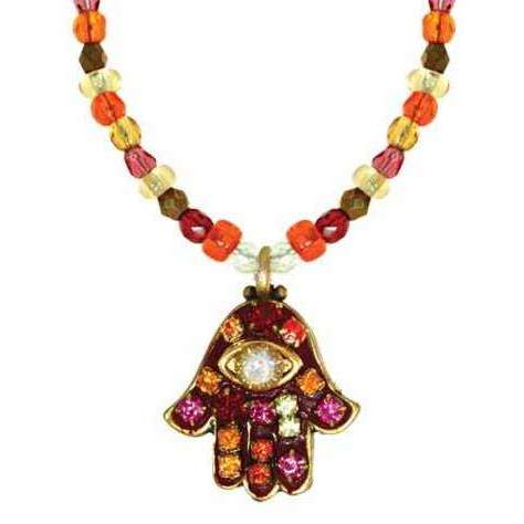 Michal Golan Hamsa Necklace with Evil Eye in Pink, Gold, and Brown、mySite、topwebapps