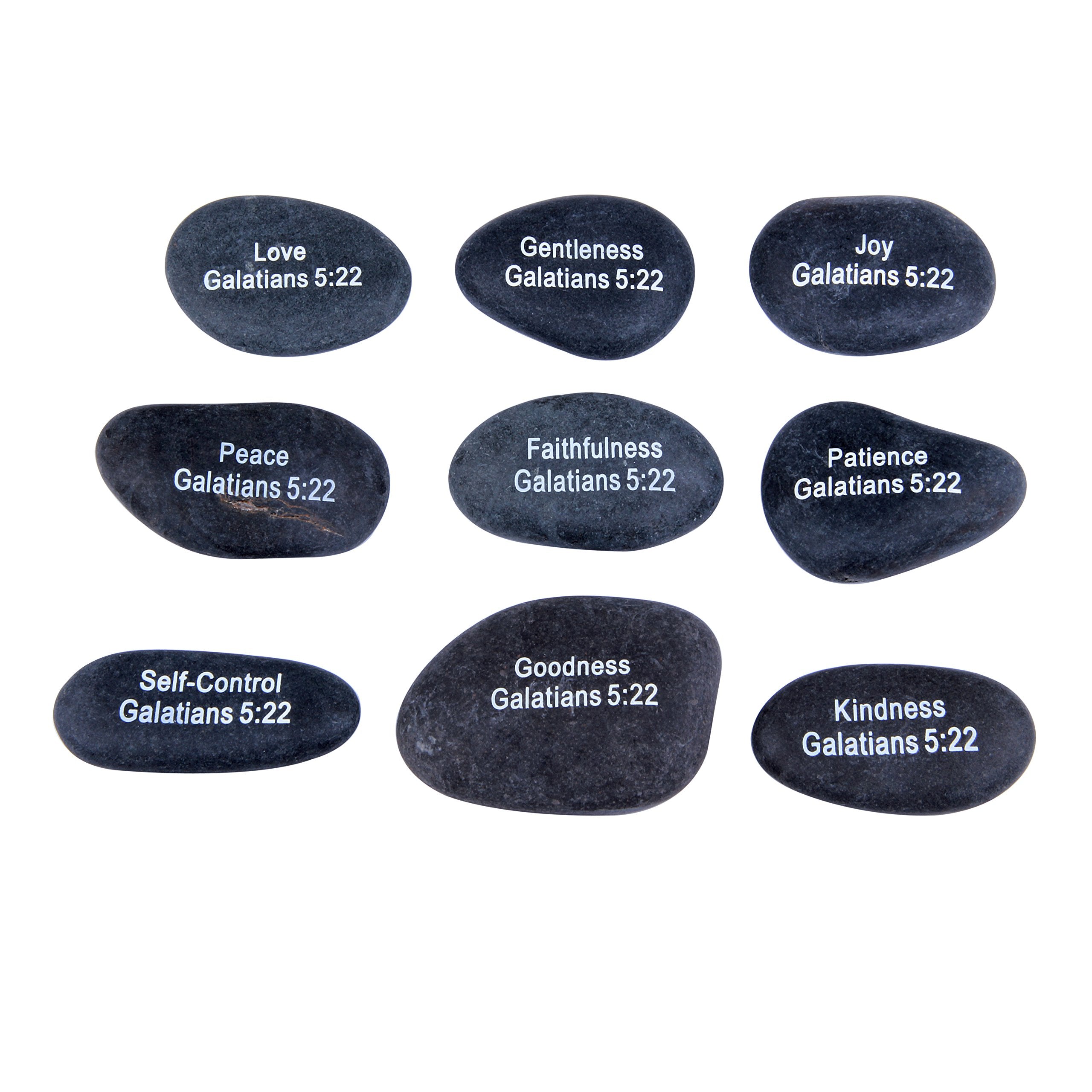 Holy Land Market Engraved Inspirational Black Stones - (Fruits of The Holy Spirit Set of 9 - Large 2-3 Inches) from The Holy Land、mySite、topwebapps