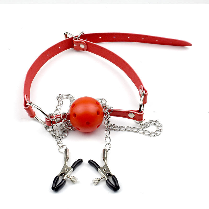 Come Closer Fetish Nipple Clamp & Gag Ball | Adjustable | Red、mySite、bottomscart