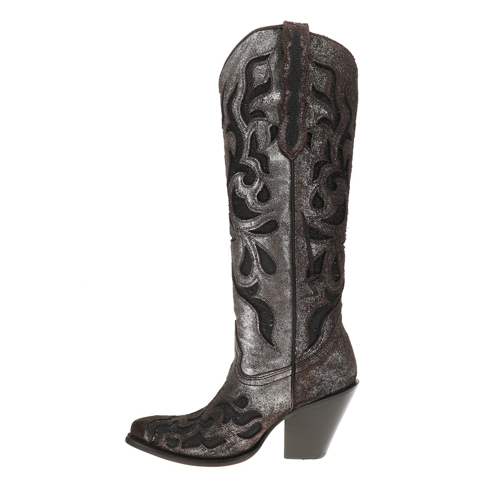 Glitter Crystal Tooled Inlay Snip Toe Cowboy Boots、mySite、gtrtttuynbv