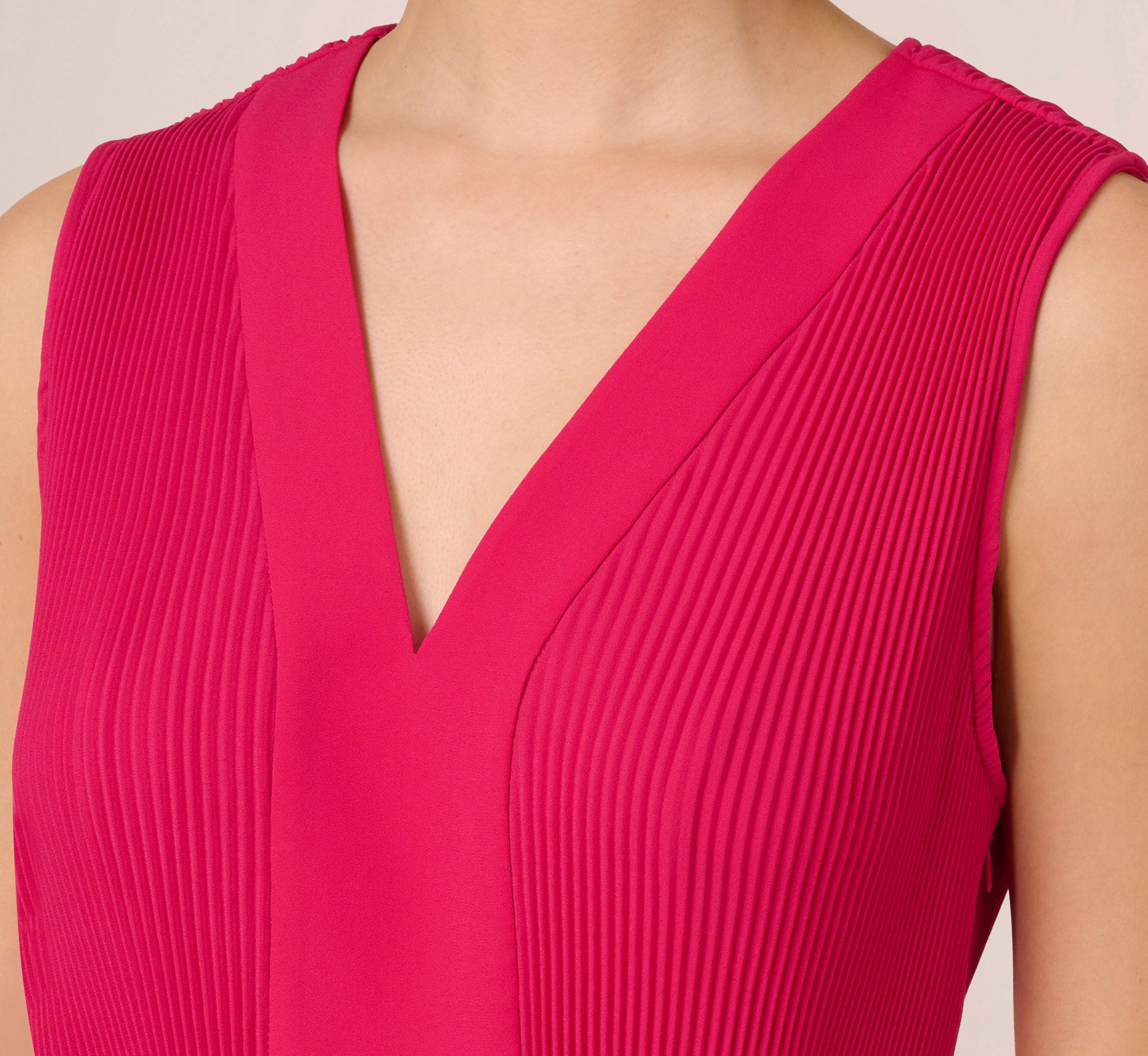 Sleeveless Pleated Dress With Self Tie Waist In Hot Pink、mySite、solidvoid