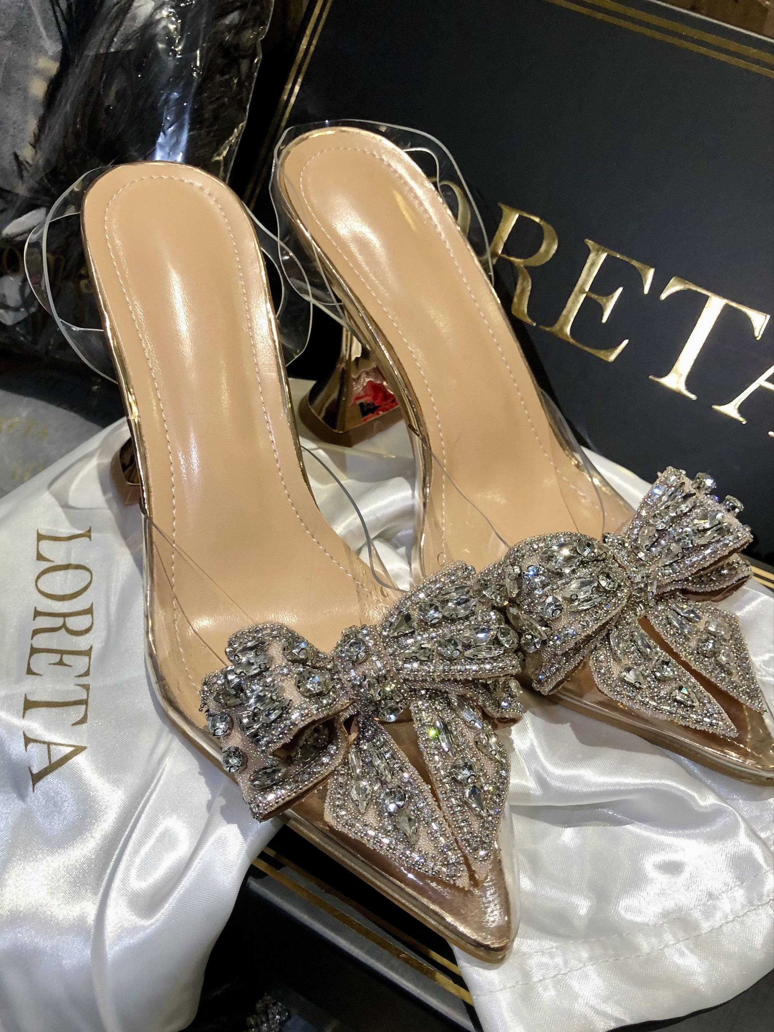  Vintage Look Bow Clear Heels、mySite、merchandisen