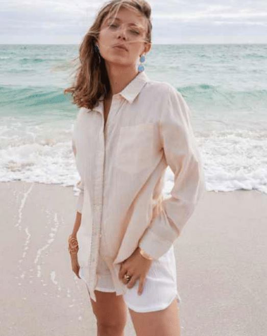 Debbie Katz Solara Boyfriend Shirt, Beige、mySite、noshort