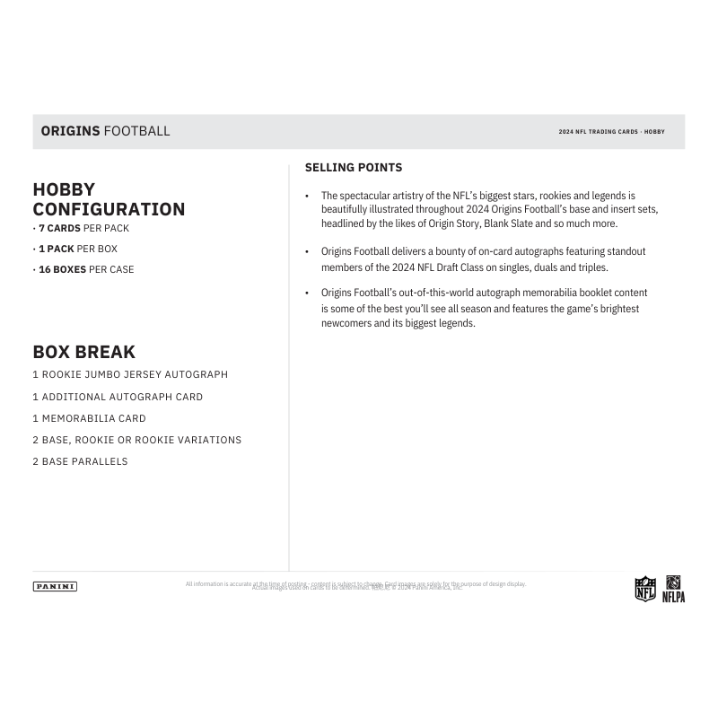 2024 Panini Origins Football Hobby 16 Box Case、mySite、waistdrama