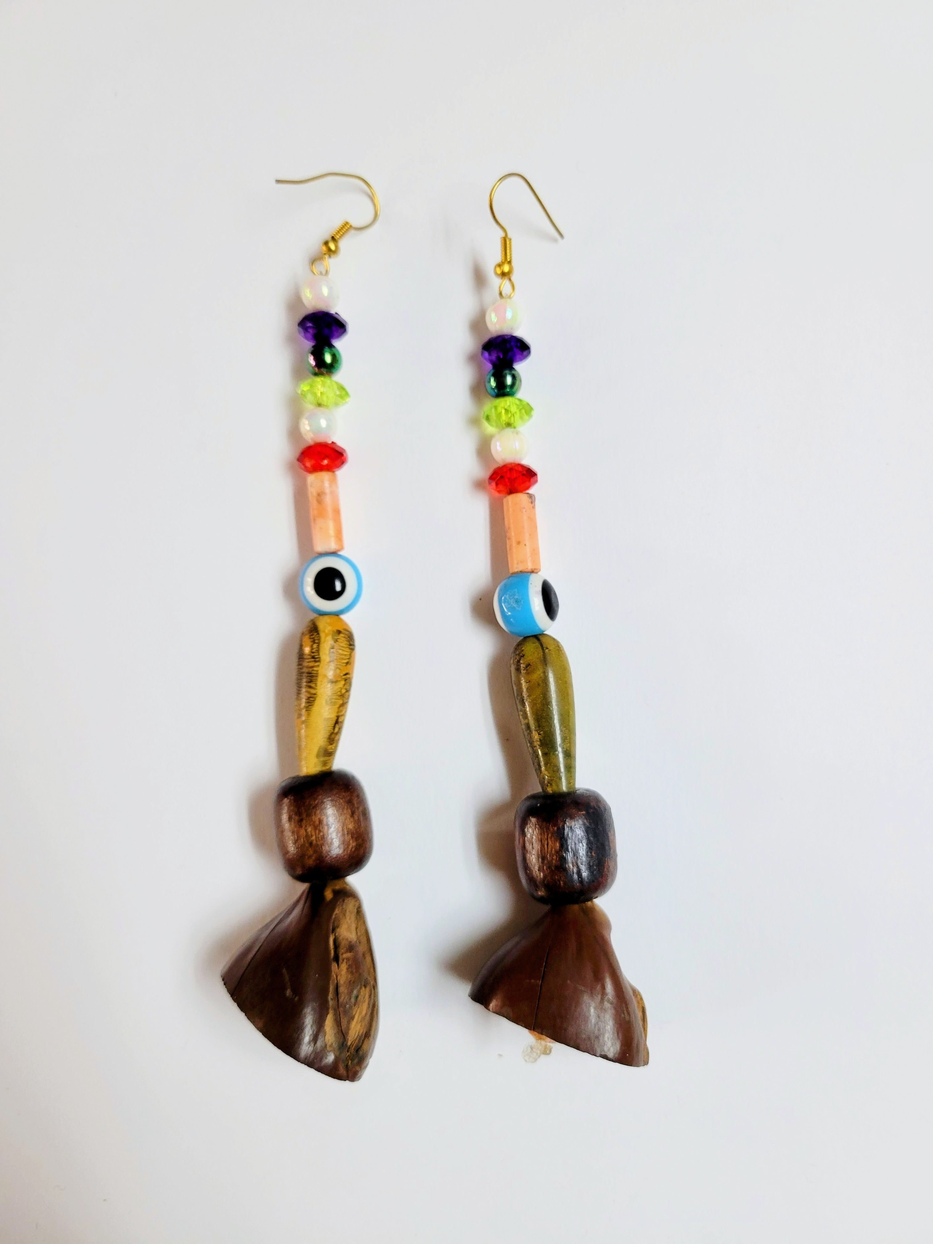 Antobam 3-inch, 3-layered African bead and wood hook earrings-DPJGE41、mySite、solidvoid