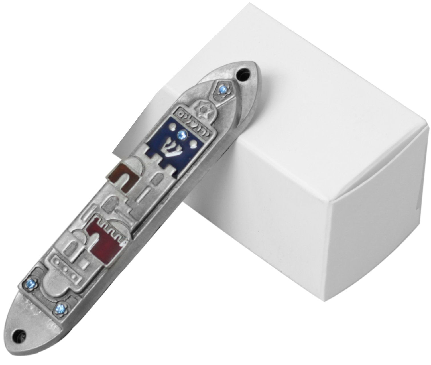  Holy Land Market Pewter Jerusalem Panorama or Walls of Old City with Blue and red Enamel Inserts - Mezuzah、mySite、elrpsem3k