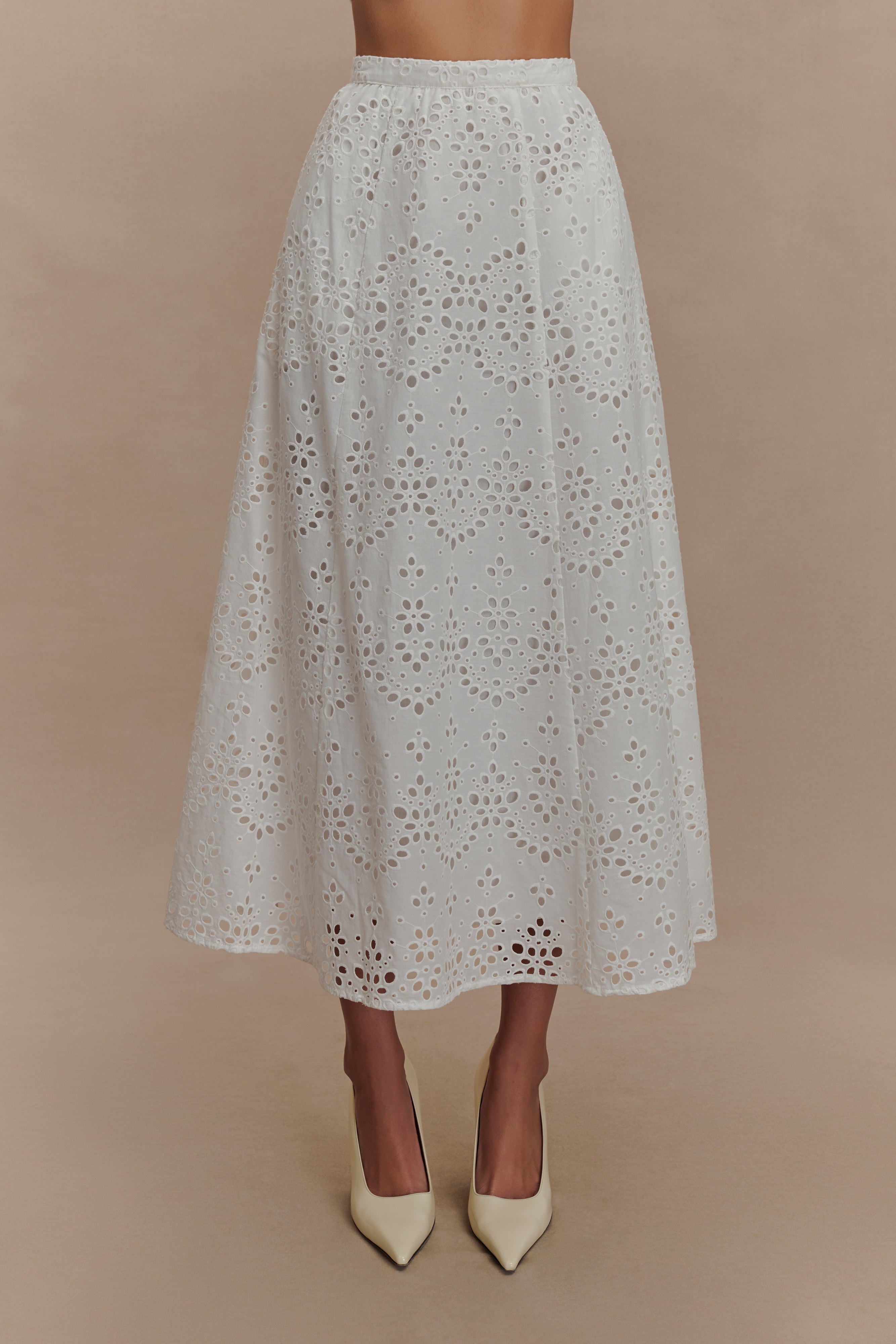 Arla Broderie Midi Skirt - White、mySite、solidvoid