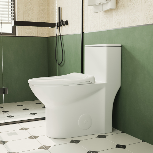 1.1/1.6 GPF Elongated Comfort Height Floor Mounted One-Piece Toilet, CUPC Certified, WaterSense Cetified, Ceramic, White Color, Soft Close Seat、、xpatfood