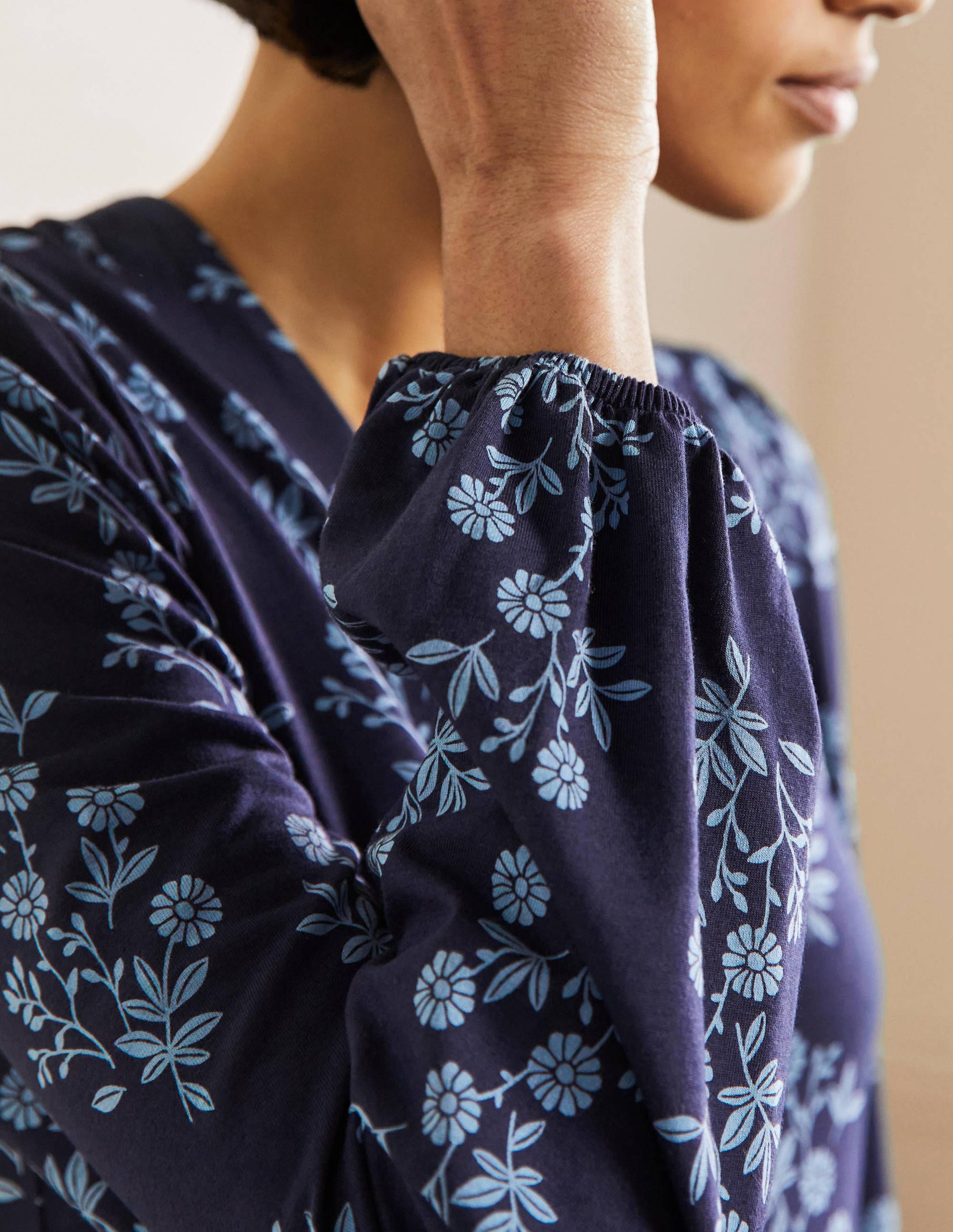  Button Through Jersey Dress-French Navy, Leafy Cluster、mySite、ashleygrahame