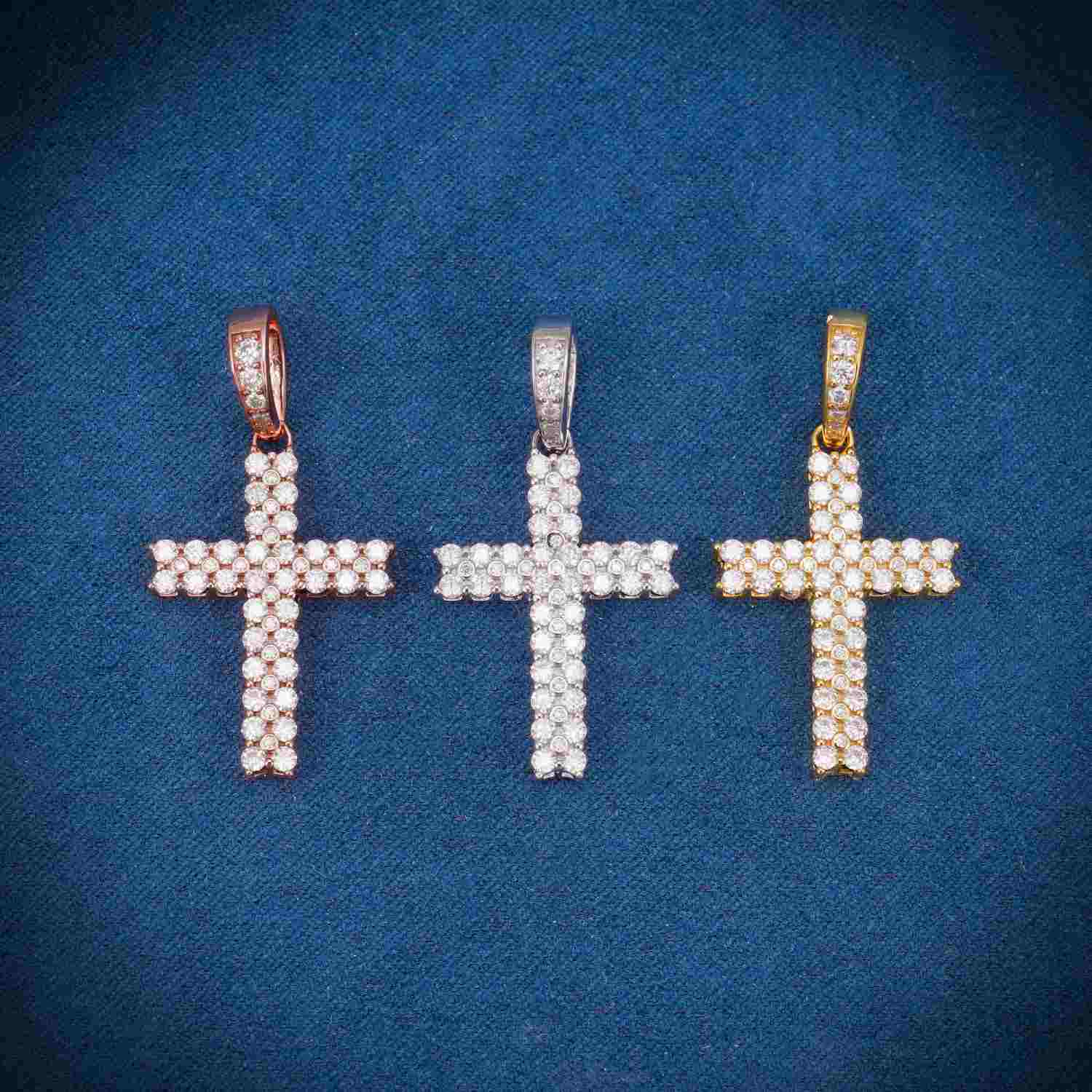 2 Row Moissanite Prong Cross Pendant 14K Gold、mySite、hinf8tx79