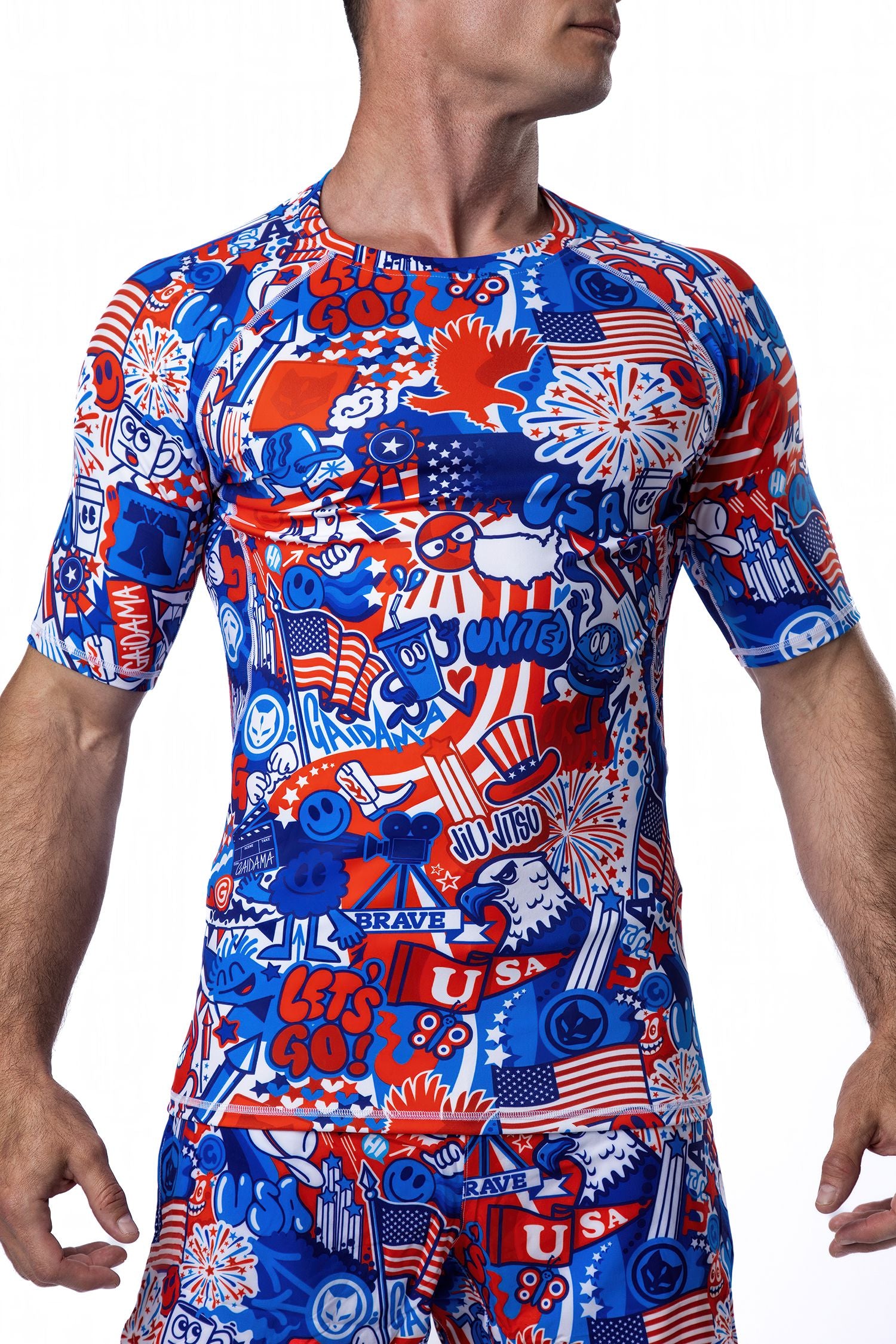 Men's American Wotto Doodle Jiu Jitsu Rashguard - Short Sleeve、mySite、gigharbornorthrealestate