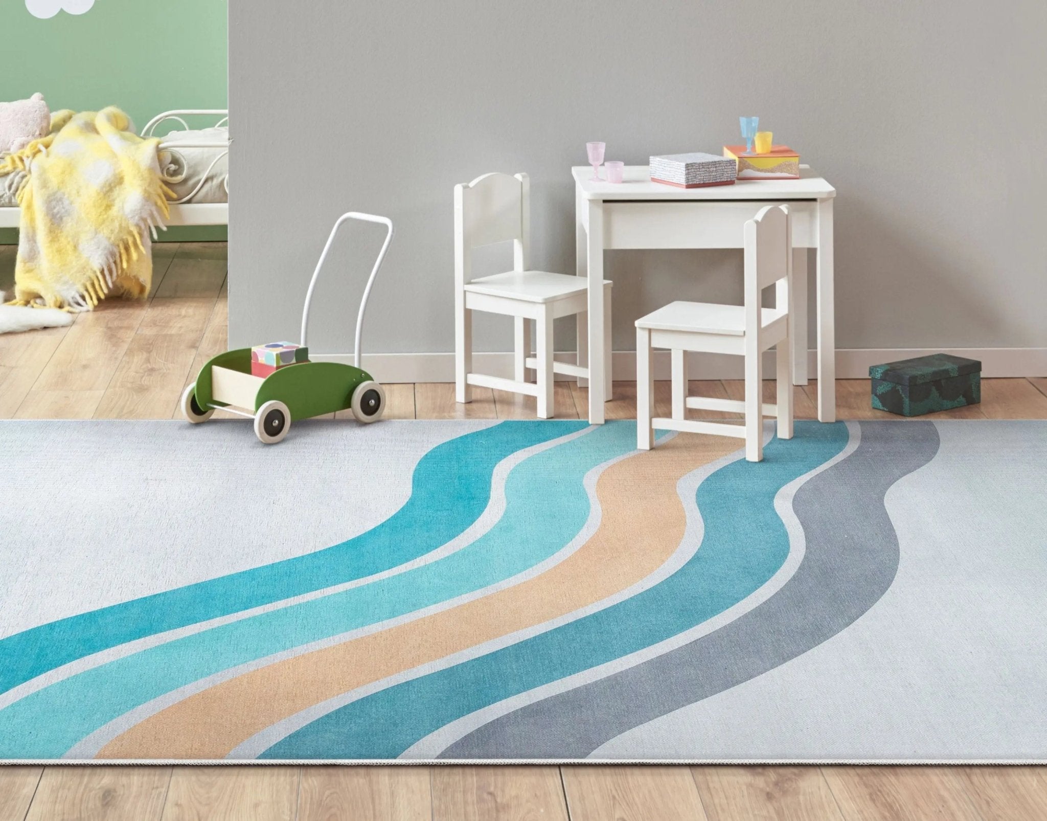 Curved Rainbow Modern Multi Color Blue Area Flat-Weave Rug、mySite、gigharbornorthrealestate
