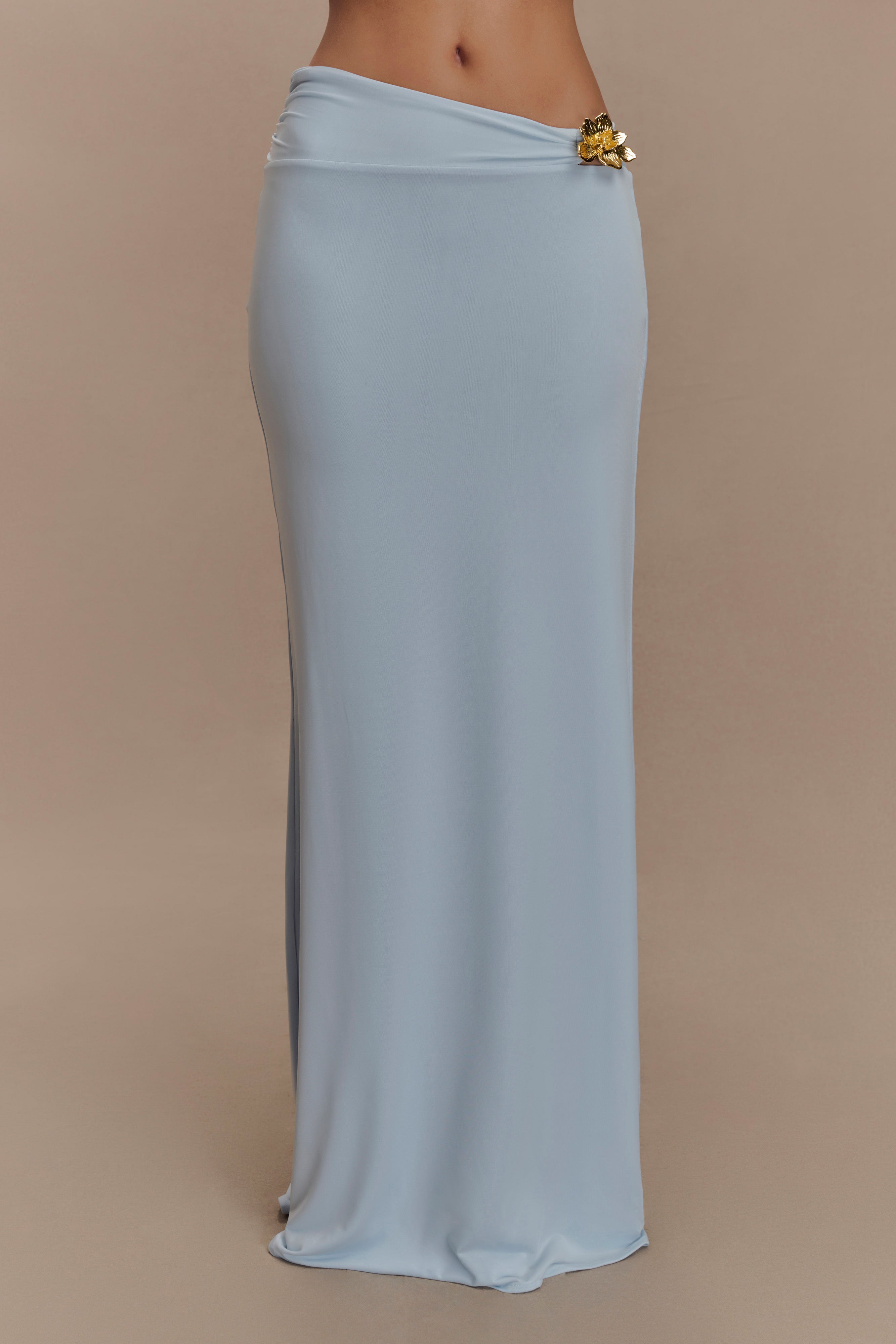 Ainsley Asymmetrical Maxi Skirt With Floral Hardware - Pale Blue、mySite、solidvoid