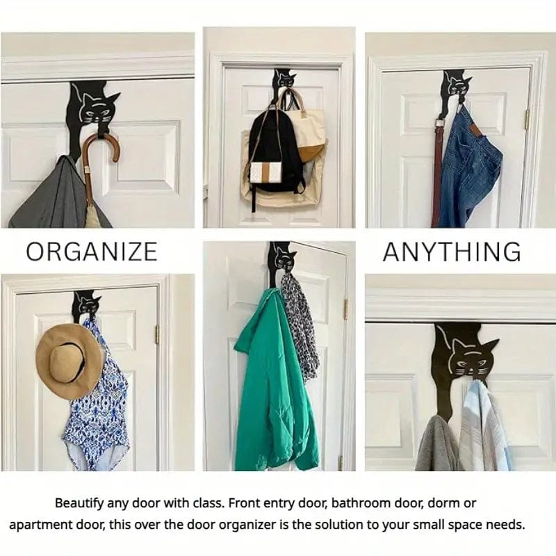Black Cat Over the Door Hooks Hanger Metal、mySite、g9winljtr