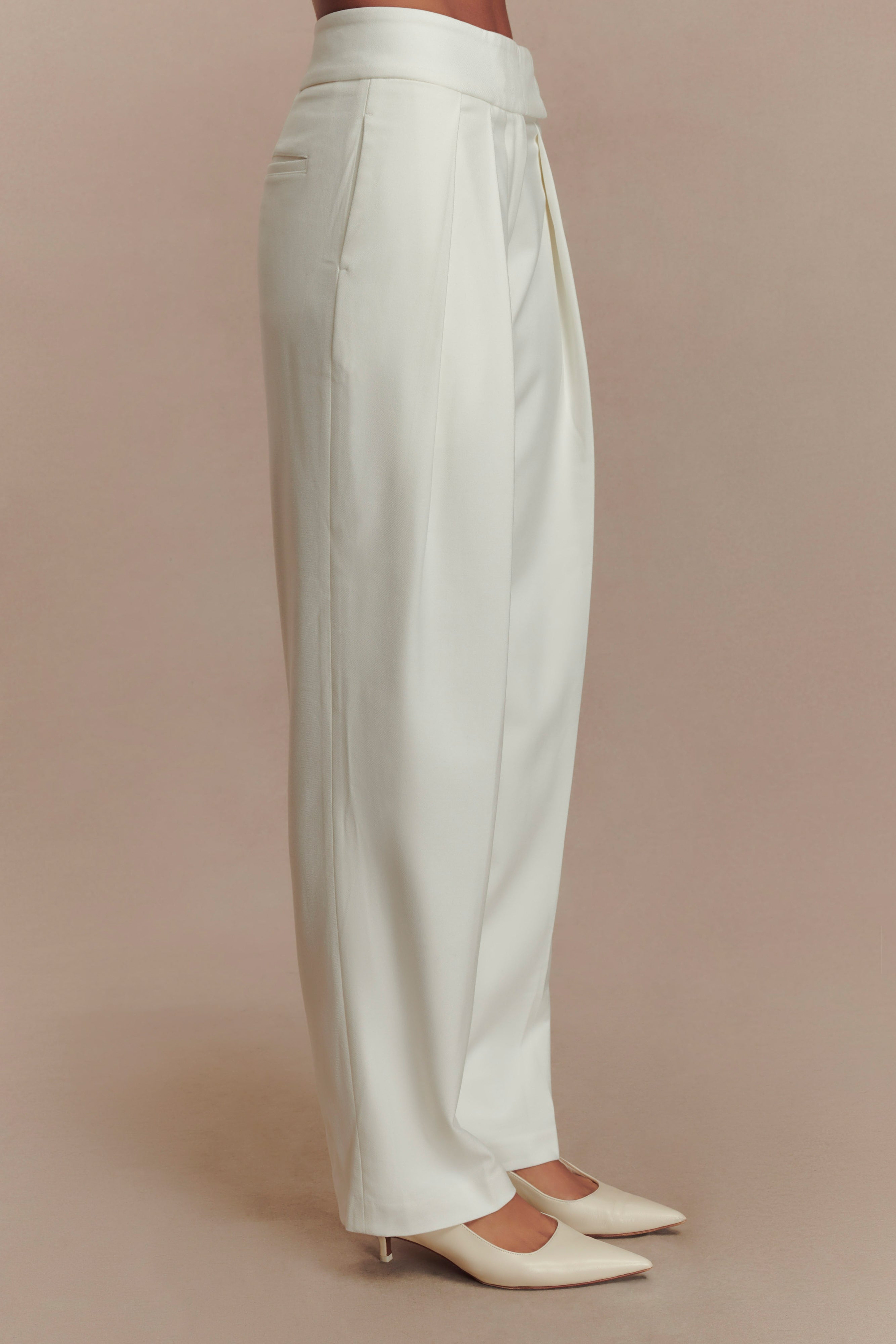 Penelope Pleated High Waisted Pants - Ivory、mySite、solidvoid