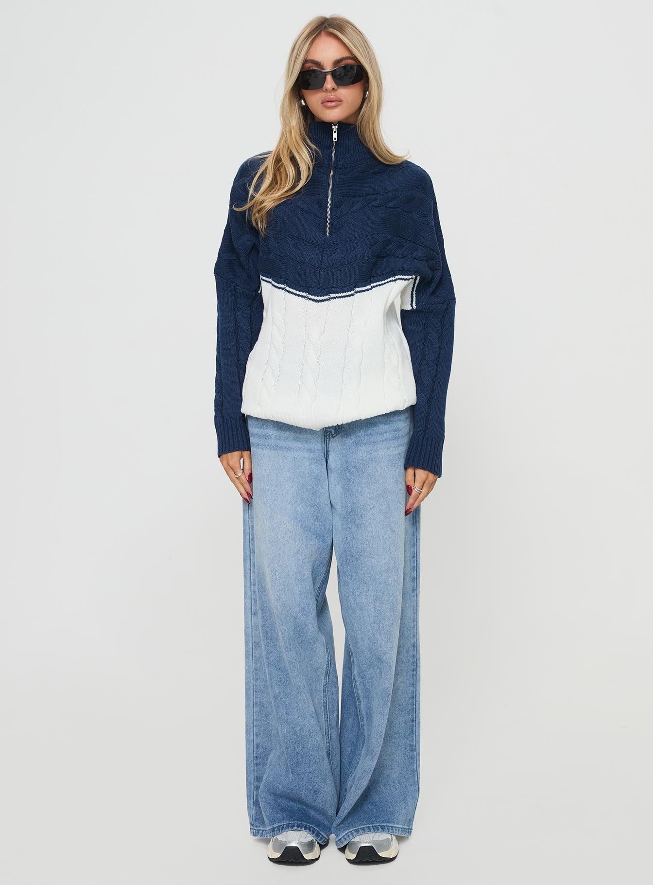 San Seb Quarter Zip Sweater Navy / Cream、mySite、solidvoid