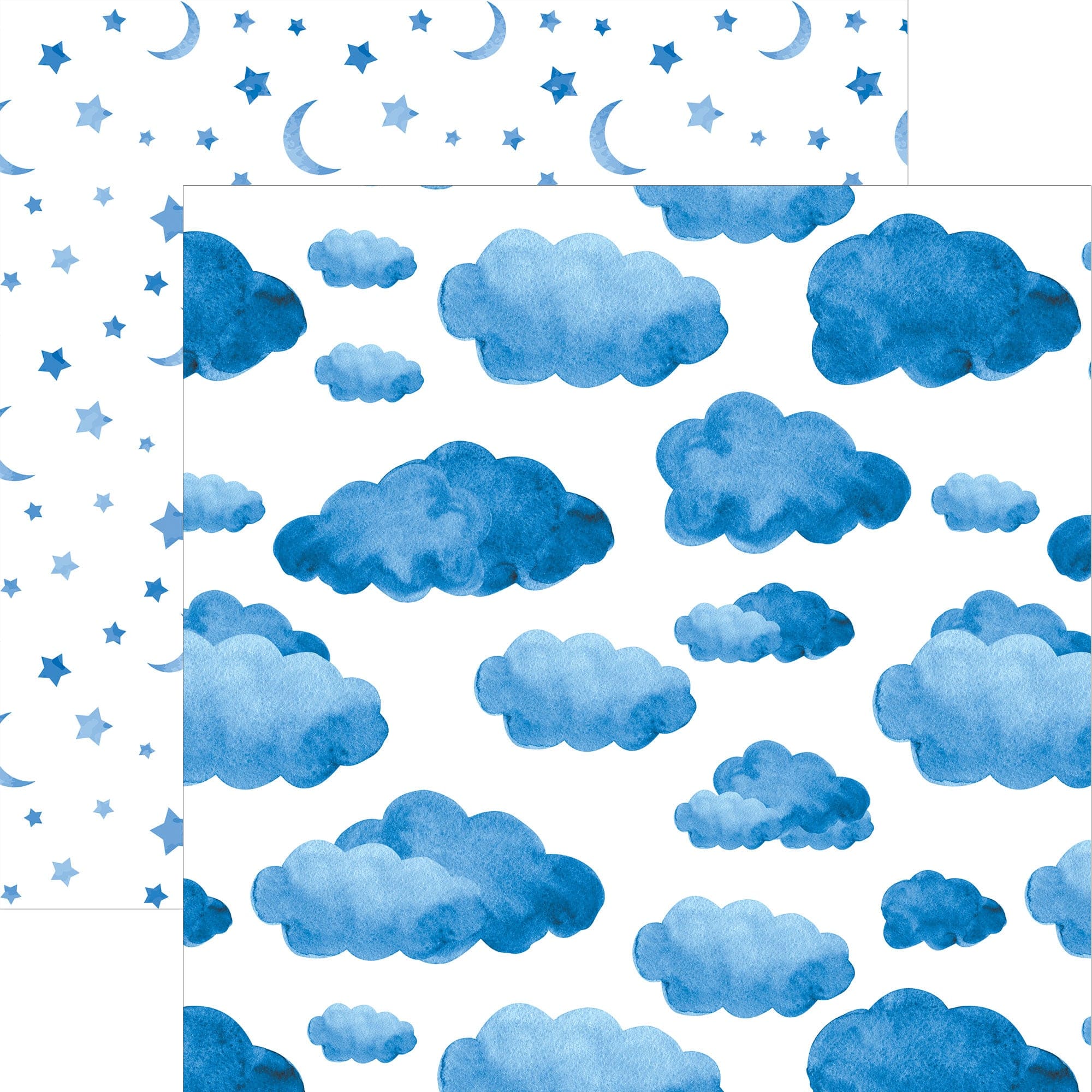  Blue Watercolor Clouds & Moon 12 x12 Paper、mySite、ghnorth