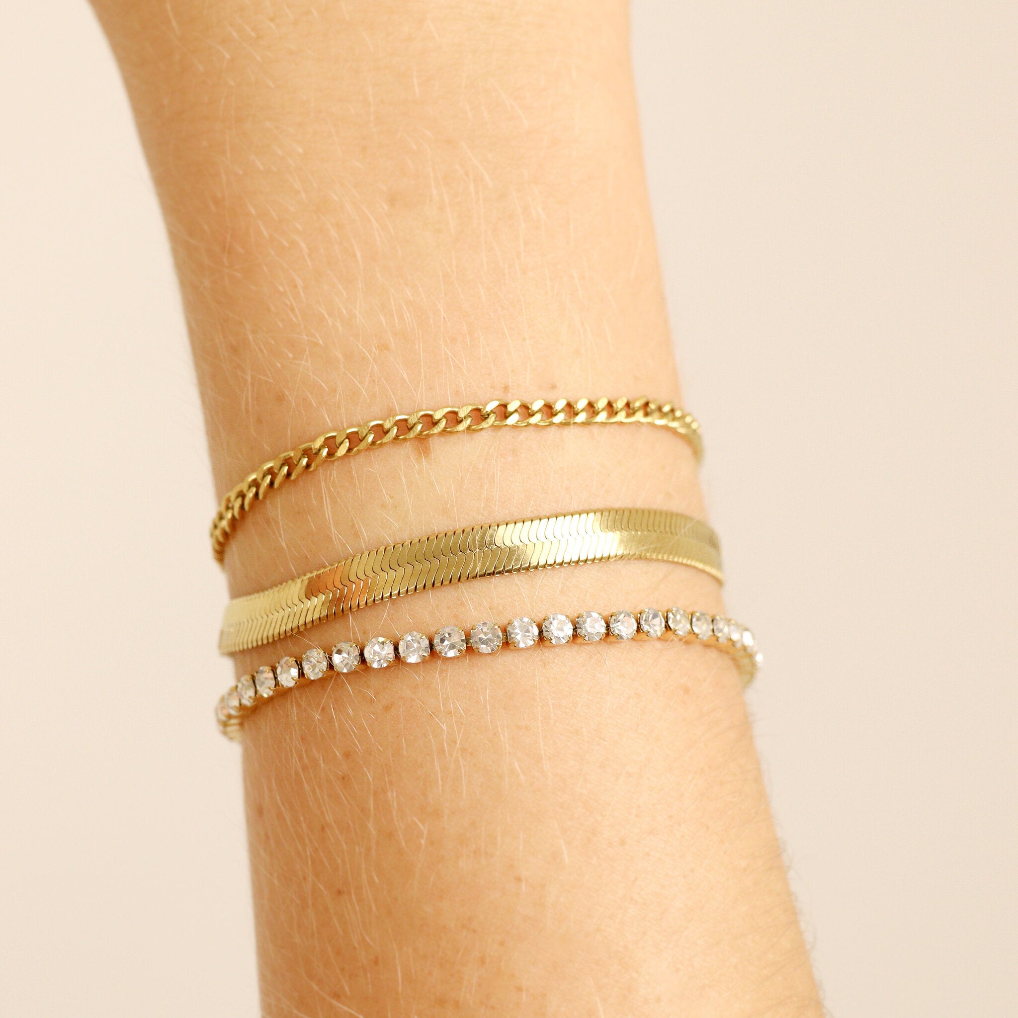 18K Gold PVD Stainless Steel Herringbone Chain Bracelet / BRJ9082、mySite、dreamappss