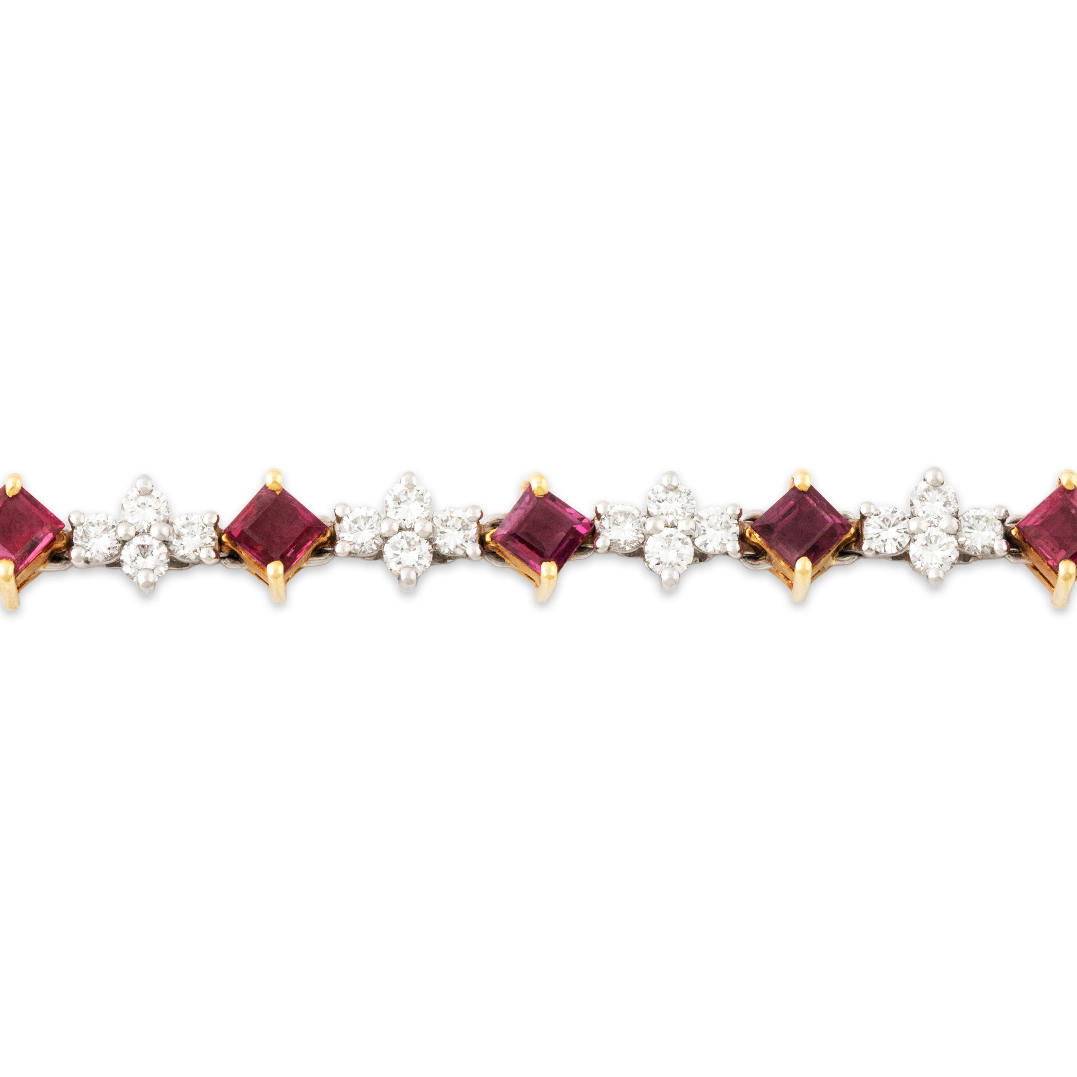 Vintage Platinum & 18k Yellow Gold 3.6cttw Ruby 2.34cttw Diamond Bracelet 6.5、mySite、hinf8tx79
