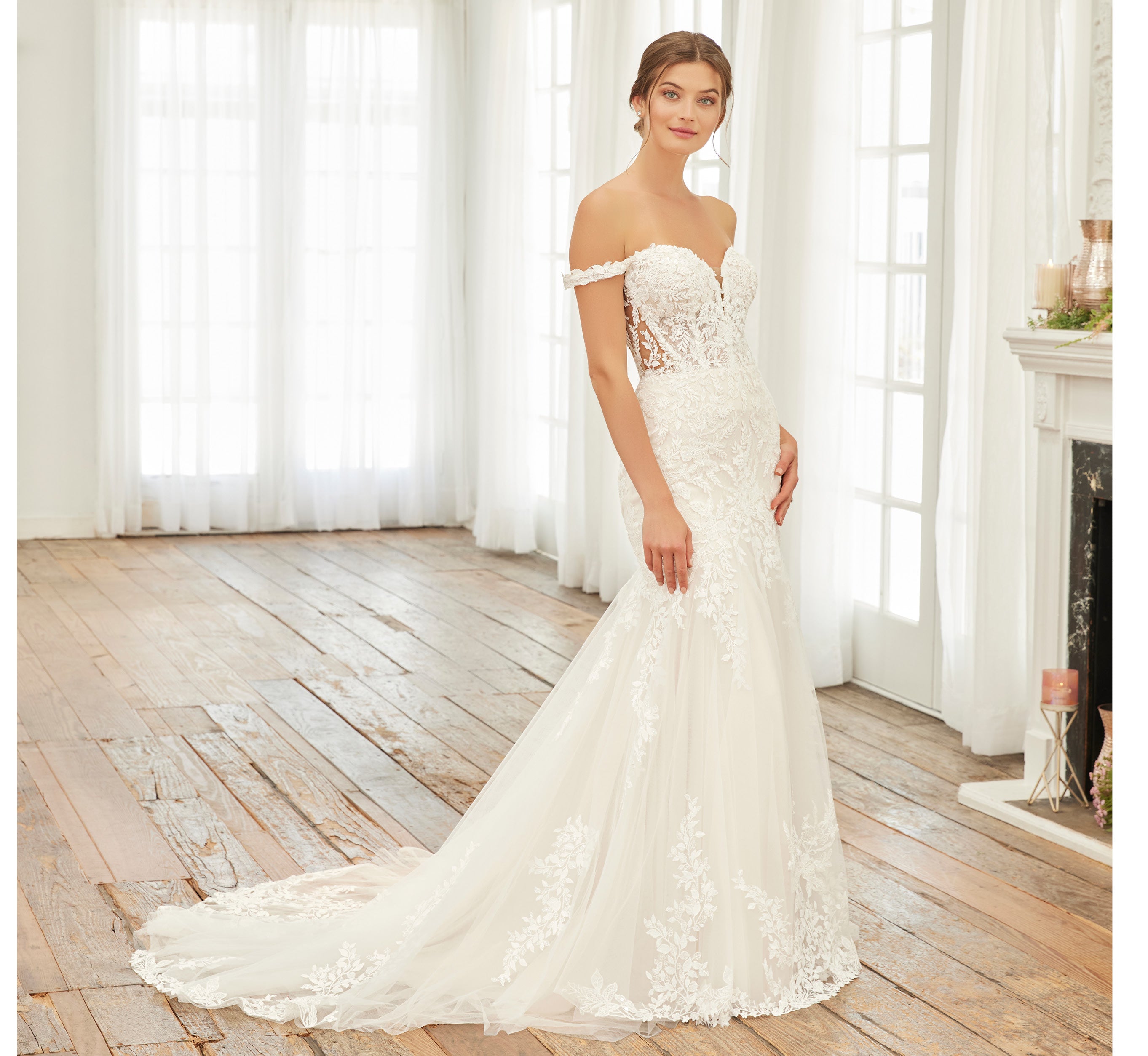 Lace And Tulle Off-The-Shoulder Cutout Gown With Detachable Straps In Ivory Almond Nude、mySite、solidvoid