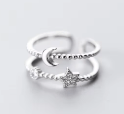 Double Layer Moon & Stars Adjustable Ring、mySite、g9winljtr