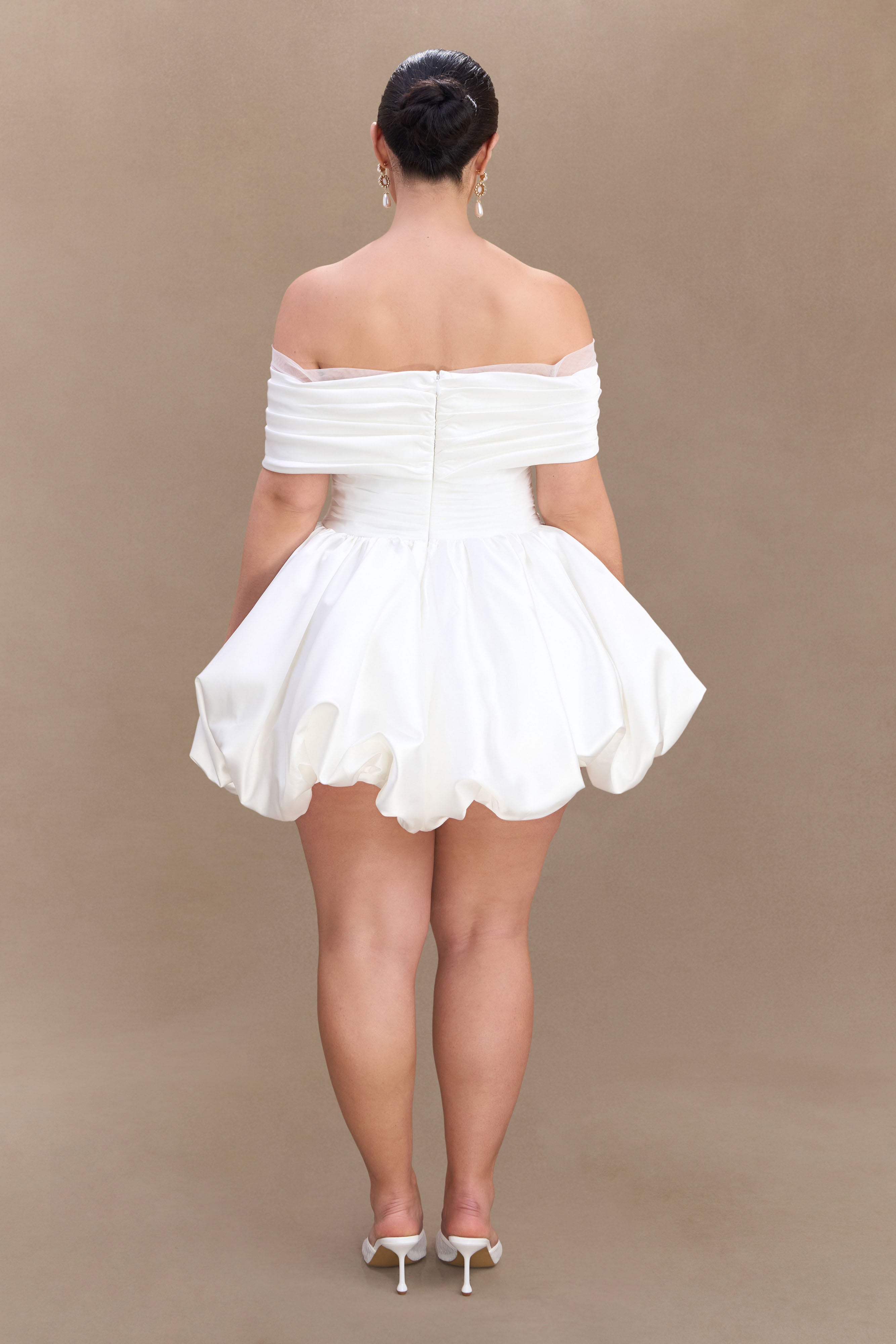 Lauretta Off Shoulder Mini Dress - White、mySite、solidvoid