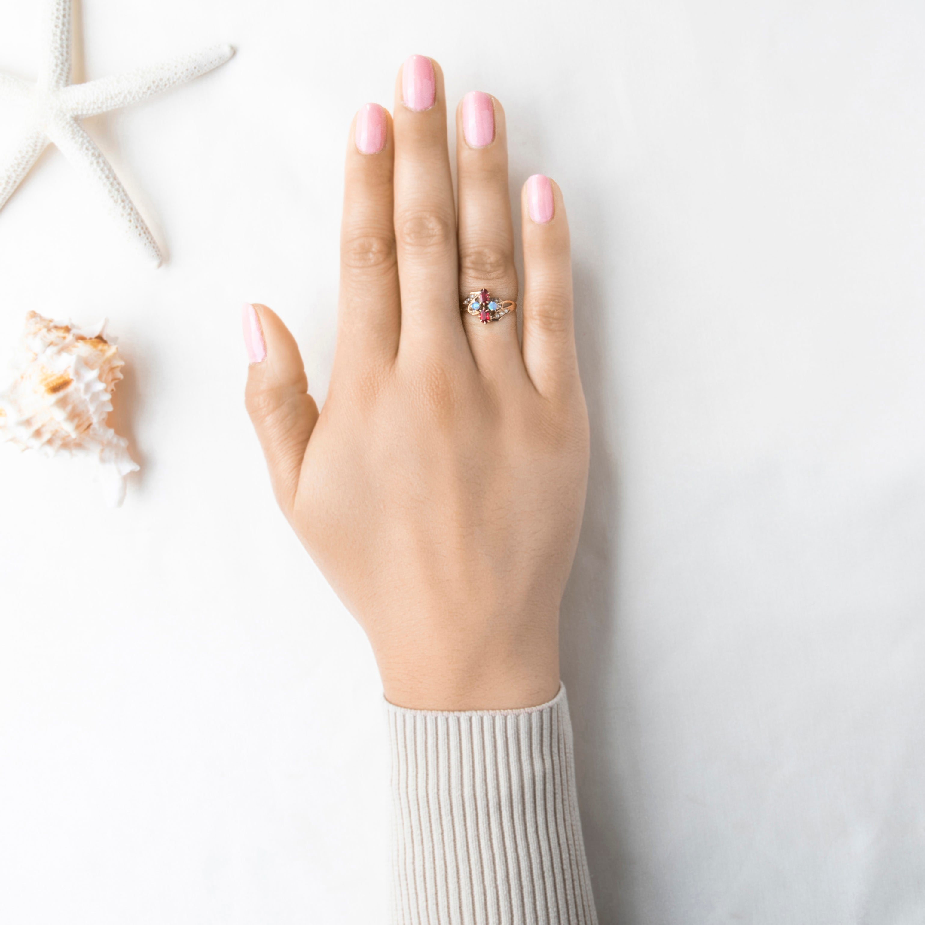 Antique Victorian 10k Yellow Gold Opal Pearl Red Glass Wonderful Ring 7.50、mySite、hinf8tx79