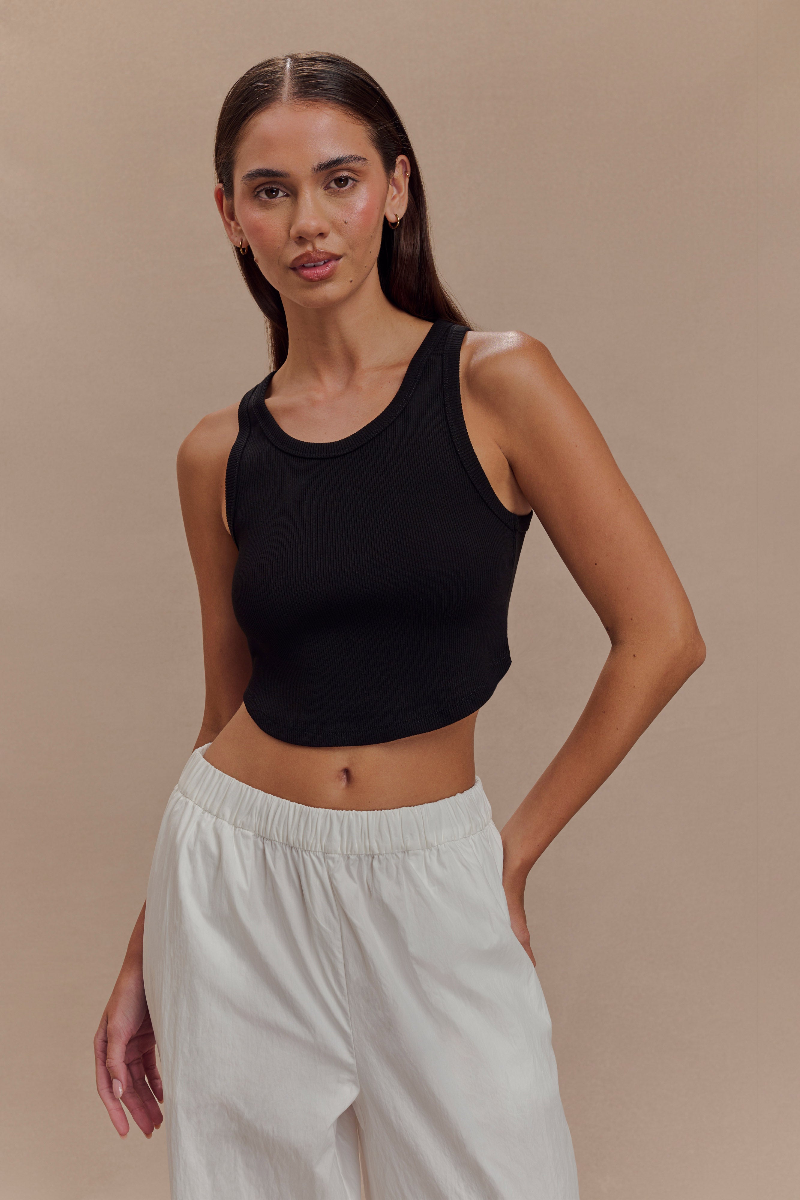 Morgana Ribbed Tank Top - Black、mySite、solidvoid