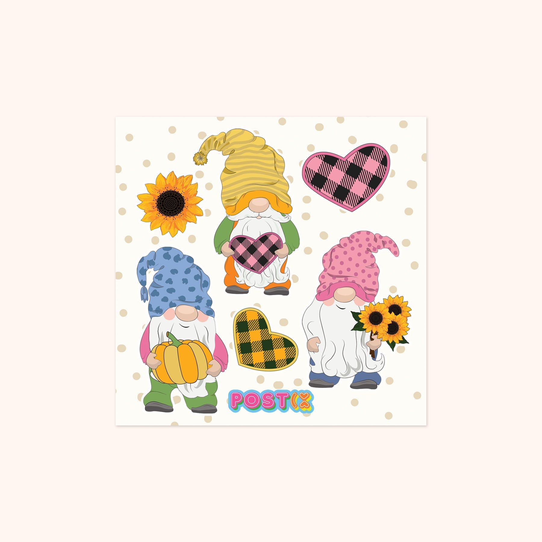  Gingham Gnomes Square Sticker Sheet、mySite、ghnorth