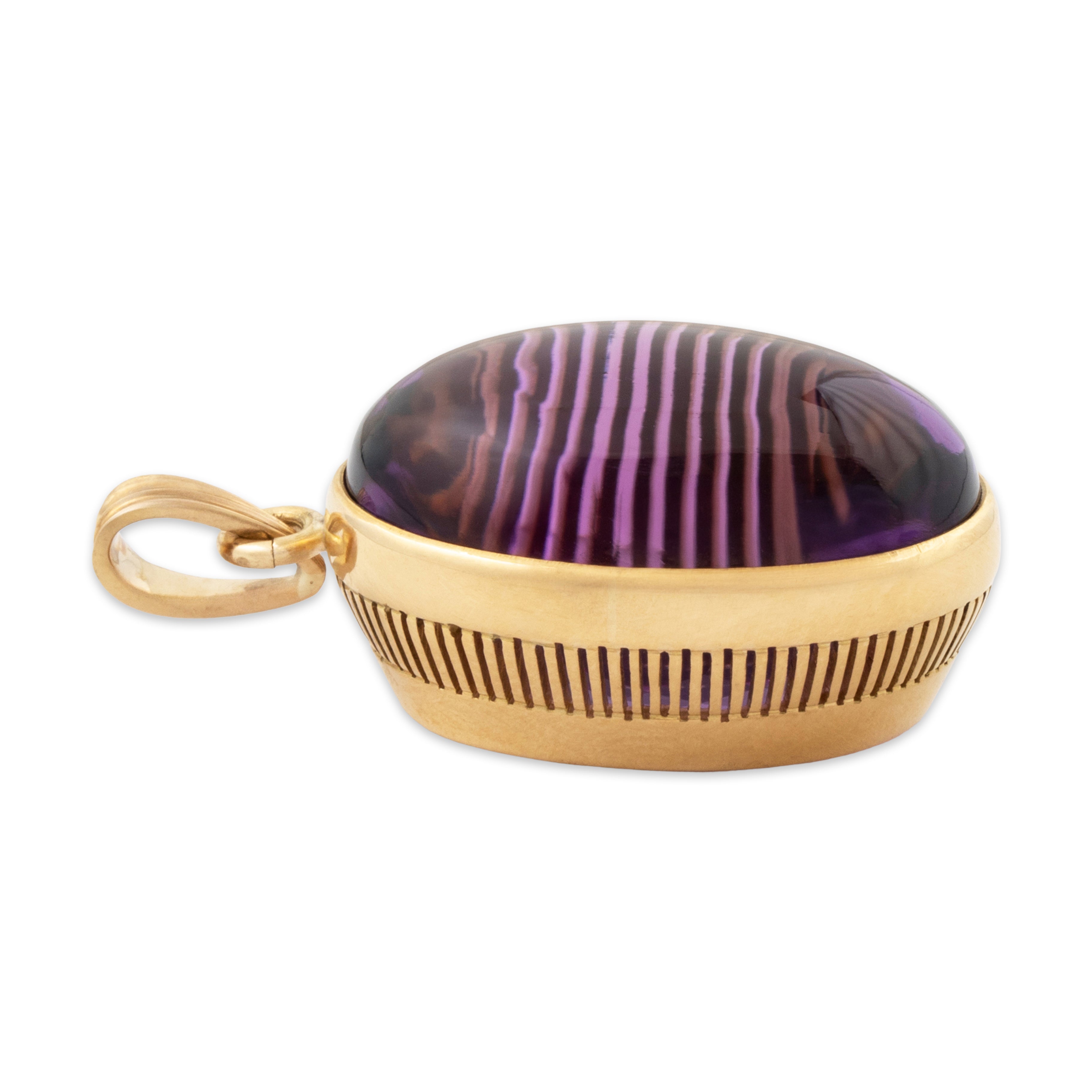 Vintage Large 18k Yellow Gold 32.57ct Cabochon Amethyst Glowing Oval Orb Pendant、mySite、hinf8tx79
