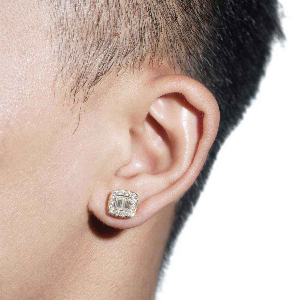 Double Baguette Halo Moissanite Earrings 14K Gold、mySite、hinf8tx79